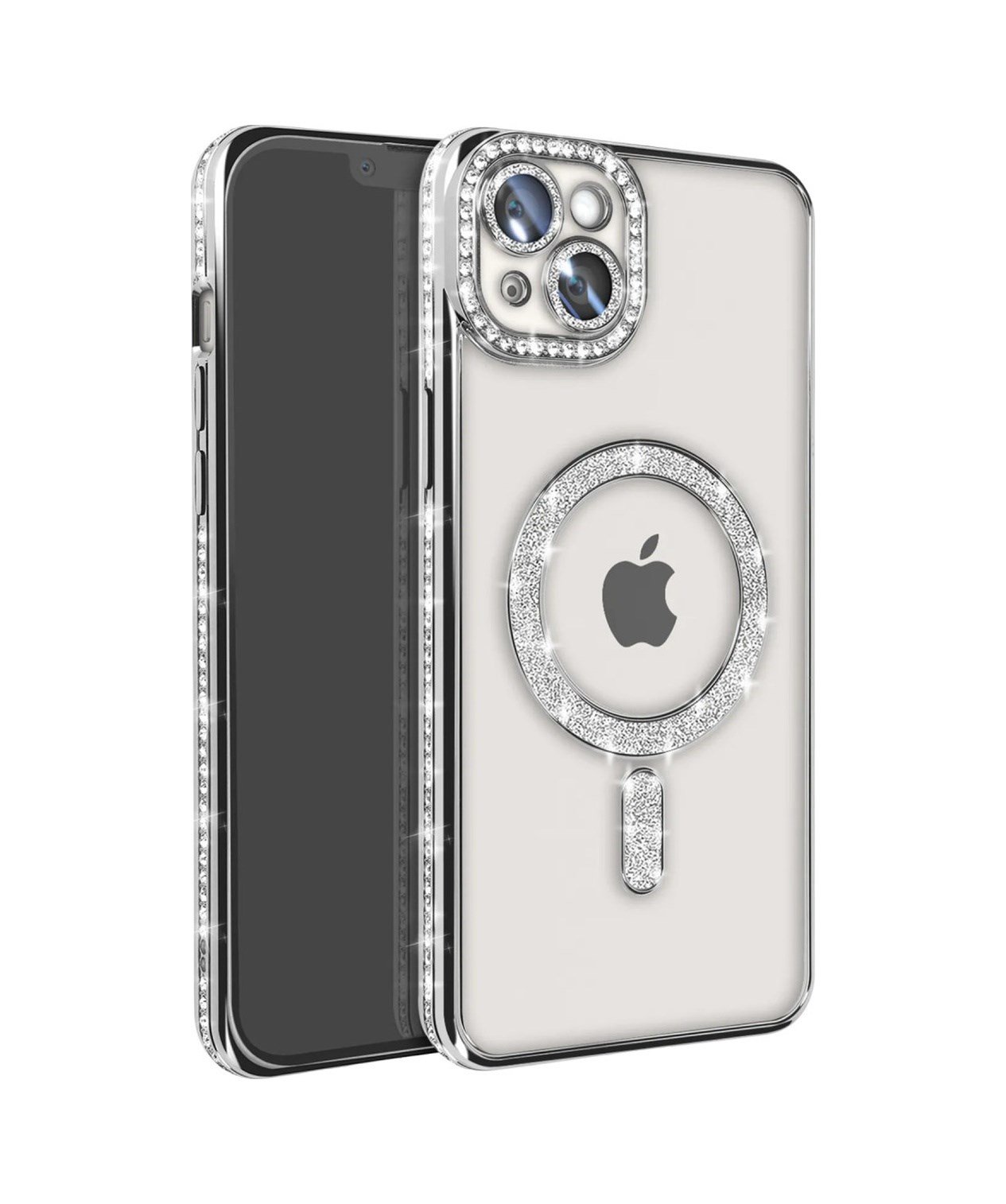 Apple iPhone Uyumlu 14 - Kılıf Joke Simli Magneticsafe - Kılıf - Gümüş Belirtilmemiş