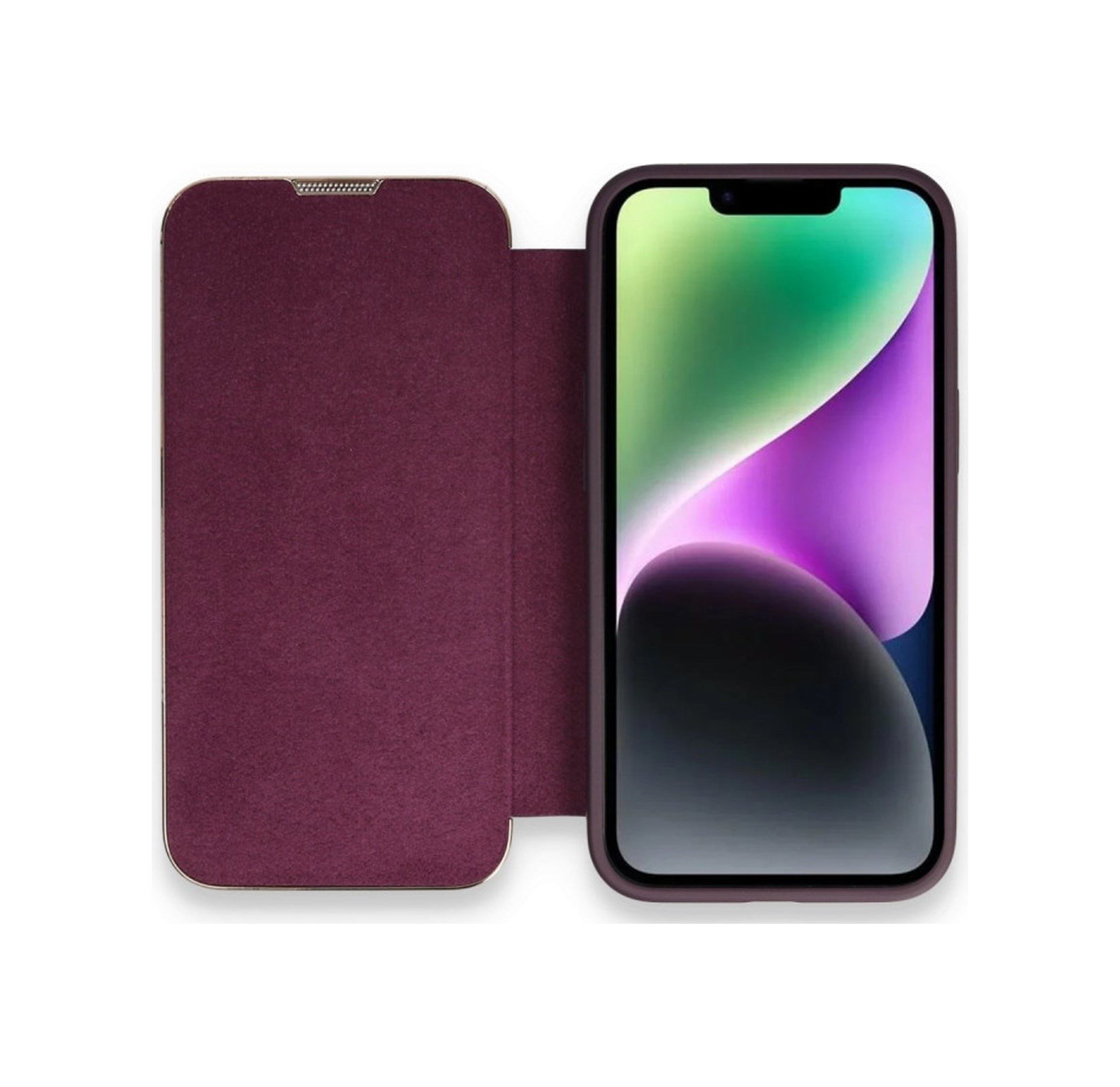 Apple iPhone Uyumlu   14 Pro Kılıf Dolpin Kapaklı - Derin Mor Belirtilmemiş