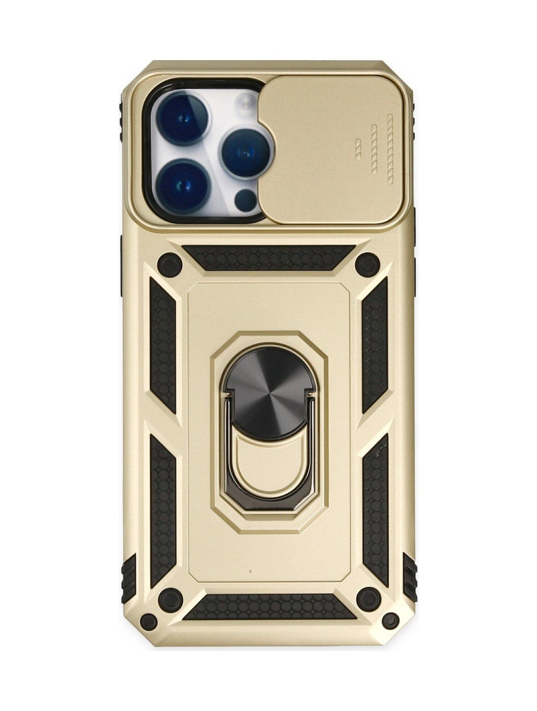 Apple iPhone Uyumlu 14 Pro - Kılıf Pars Lens Yüzüklü Silikon - Gold Belirtilmemiş