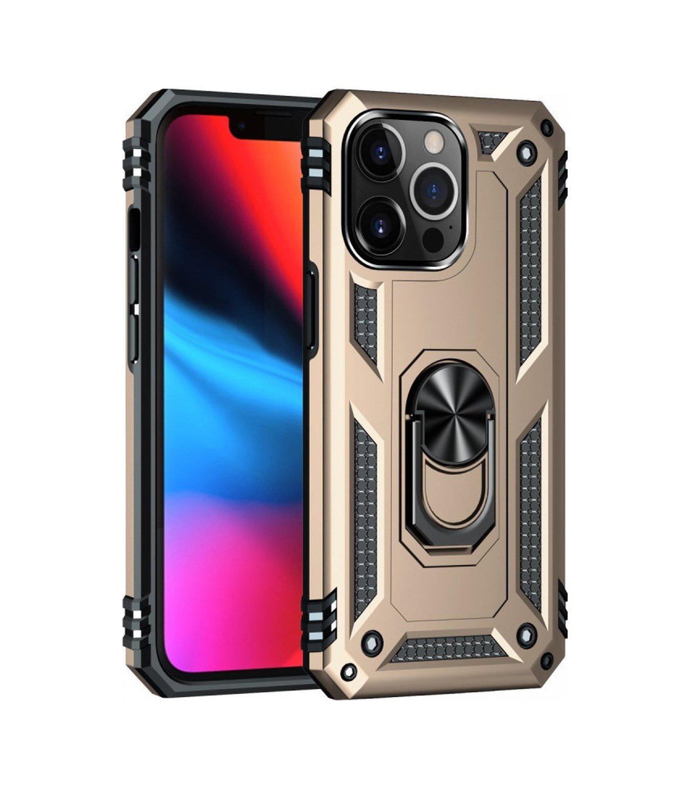 Apple iPhone Uyumlu  14 Pro Kılıf Sofya Yüzüklü Silikon Kapak -  Gold Belirtilmemiş