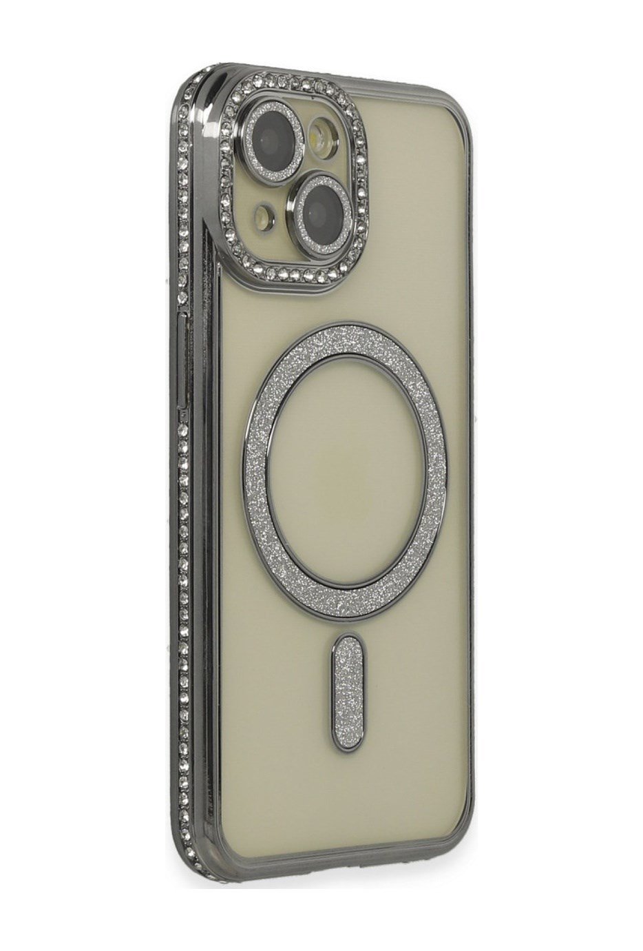 Apple iPhone Uyumlu  15 Kılıf Joke Simli Magneticsafe Kılıf -  Gri Belirtilmemiş