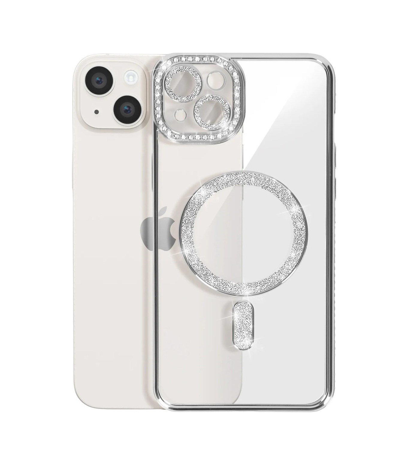 Apple iPhone Uyumlu  15 Kılıf Joke Simli Magneticsafe Kılıf -  Gümüş Belirtilmemiş