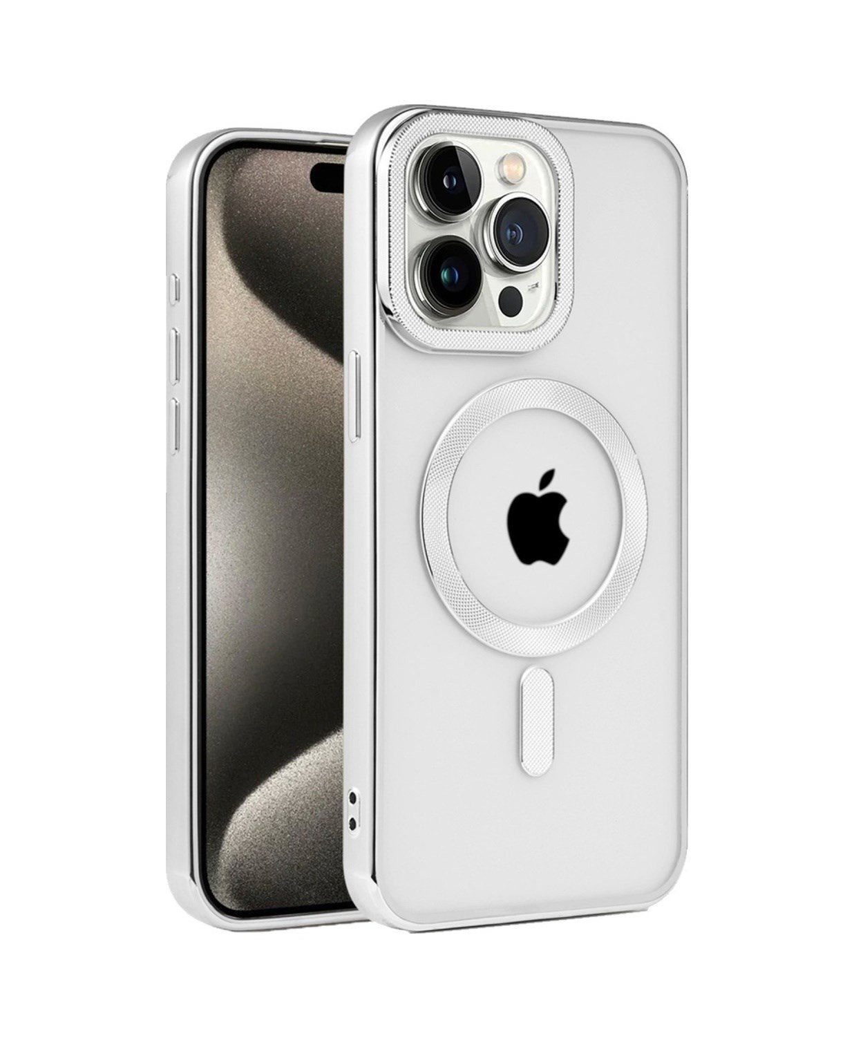 Apple iPhone Uyumlu 15 Pro Max - Kılıf Kronos Magsafe - Kapak - Gümüş Belirtilmemiş