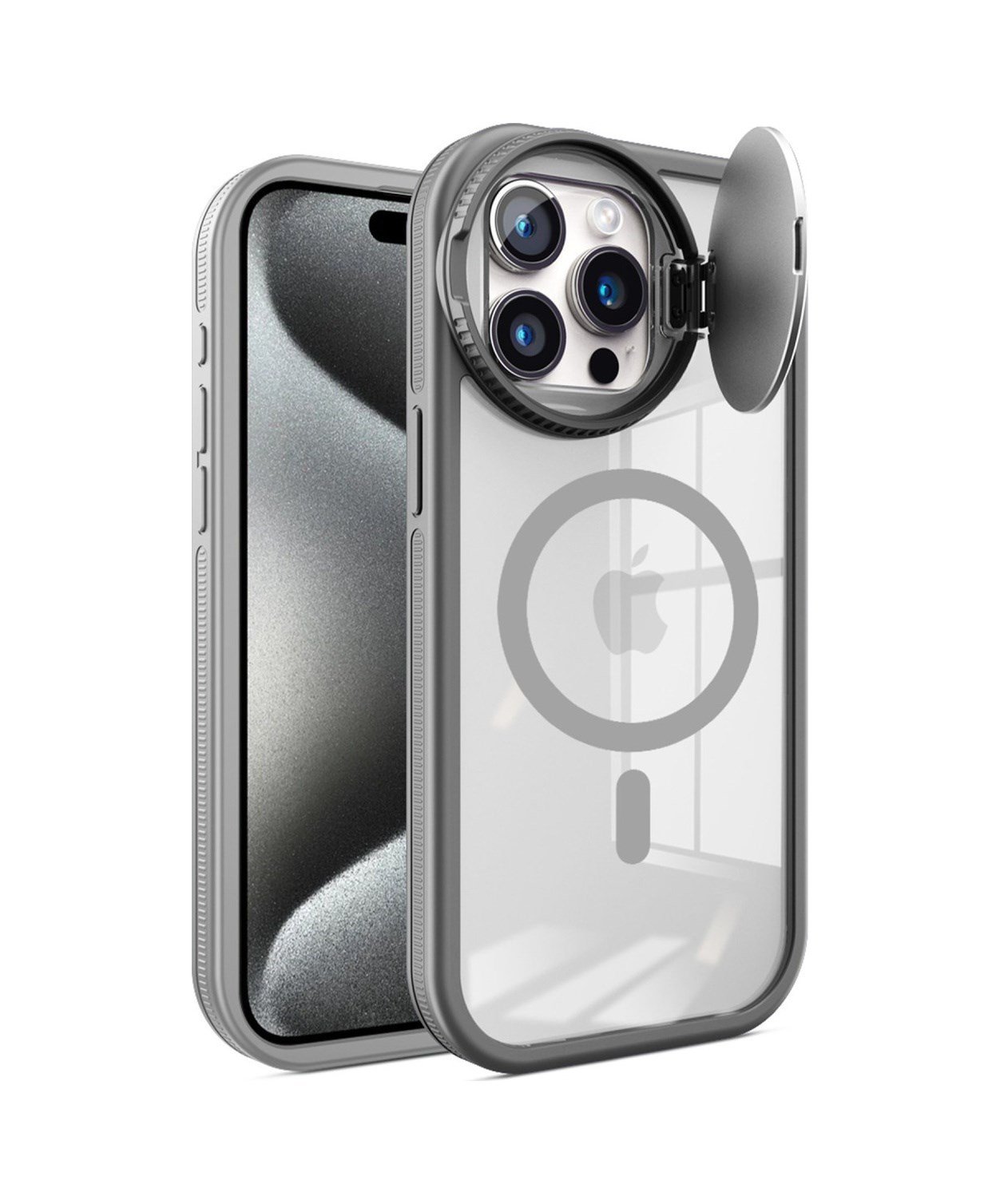 Apple iPhone Uyumlu 15 Pro Max - Kılıf Teleskop Lens Magsafe Silikon - Kapak - Titan Gri Belirtilmemiş