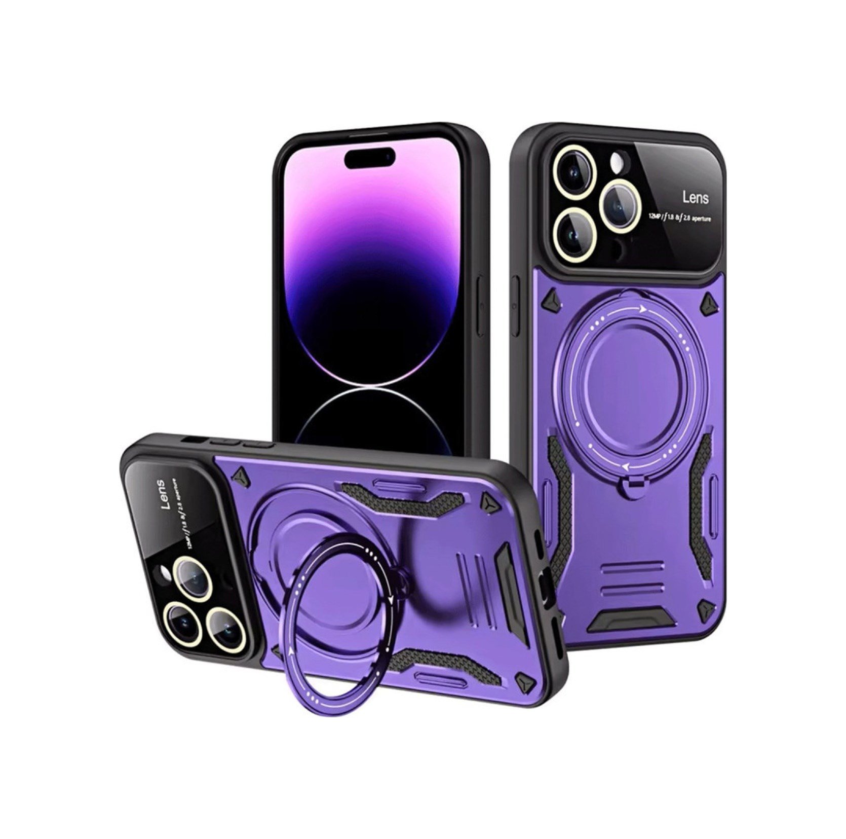 Apple iPhone Uyumlu   16 Pro Kılıf Joy Lens Standlı Kapak - Mor Belirtilmemiş