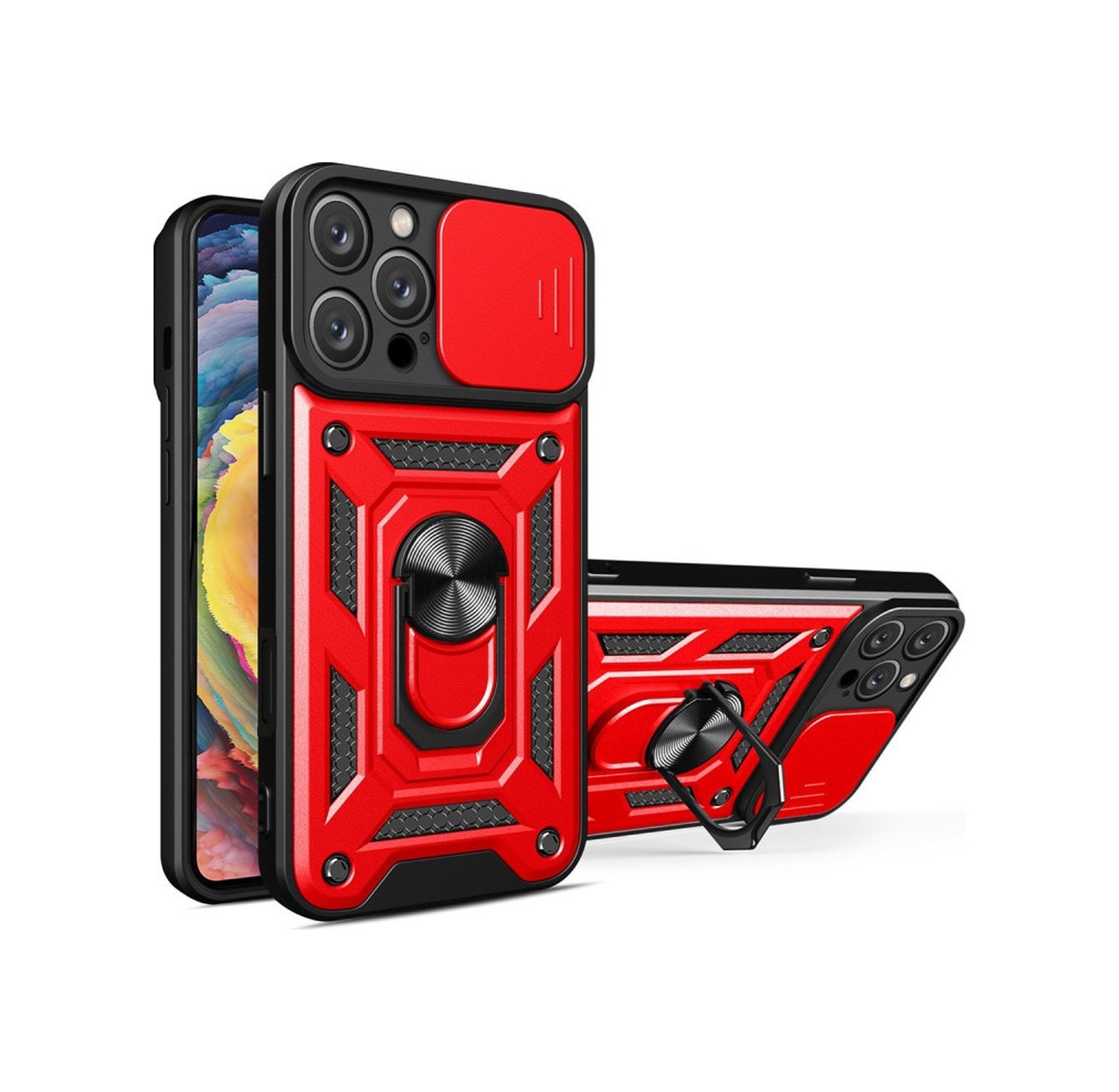 Apple iPhone Uyumlu  16 Pro Kılıf Pars Lens Yüzüklü Silikon -  Kırmızı Belirtilmemiş