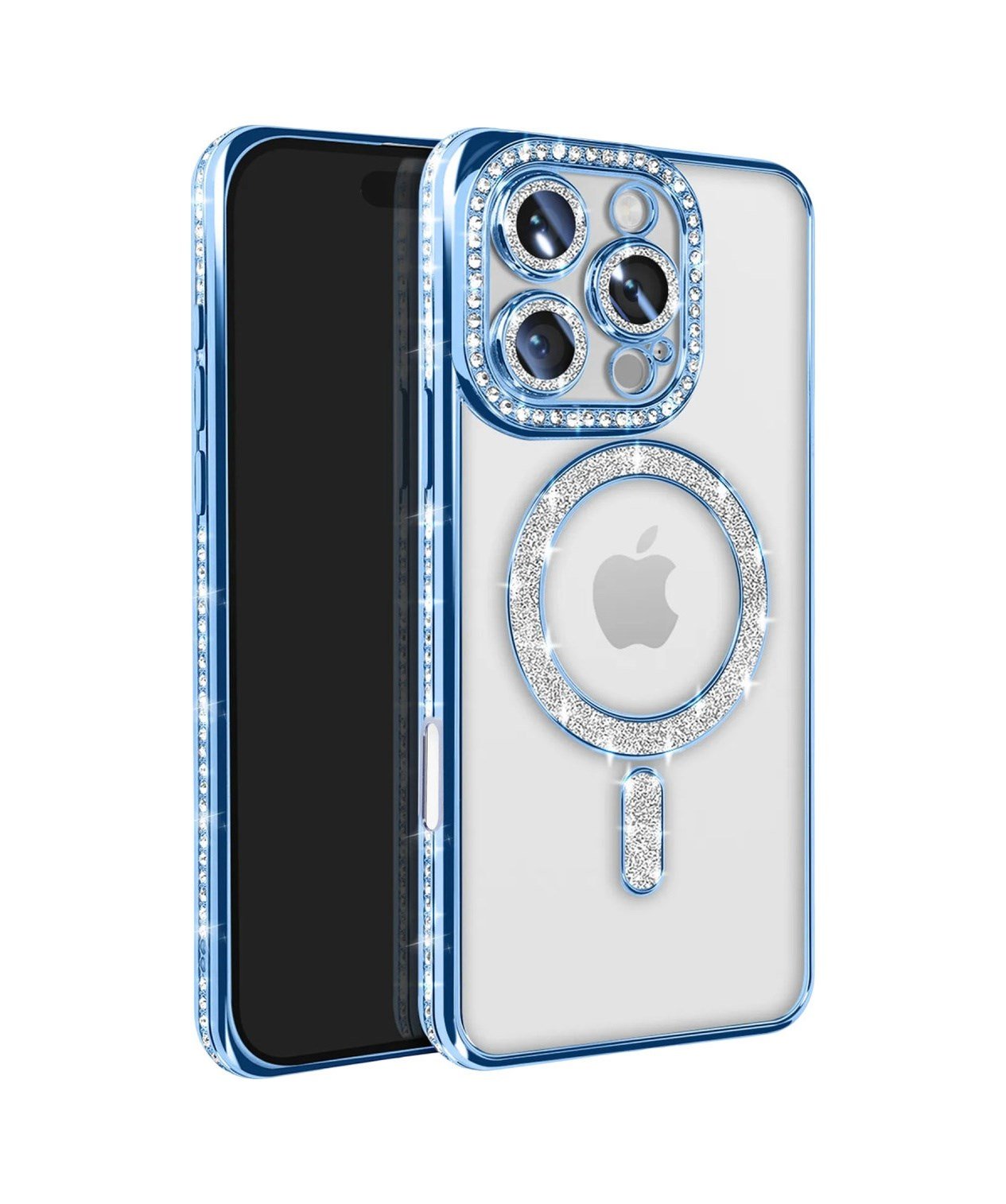 Apple iPhone Uyumlu   16 Pro Max Kılıf Joke Simli Magneticsafe Kılıf - Mavi Belirtilmemiş
