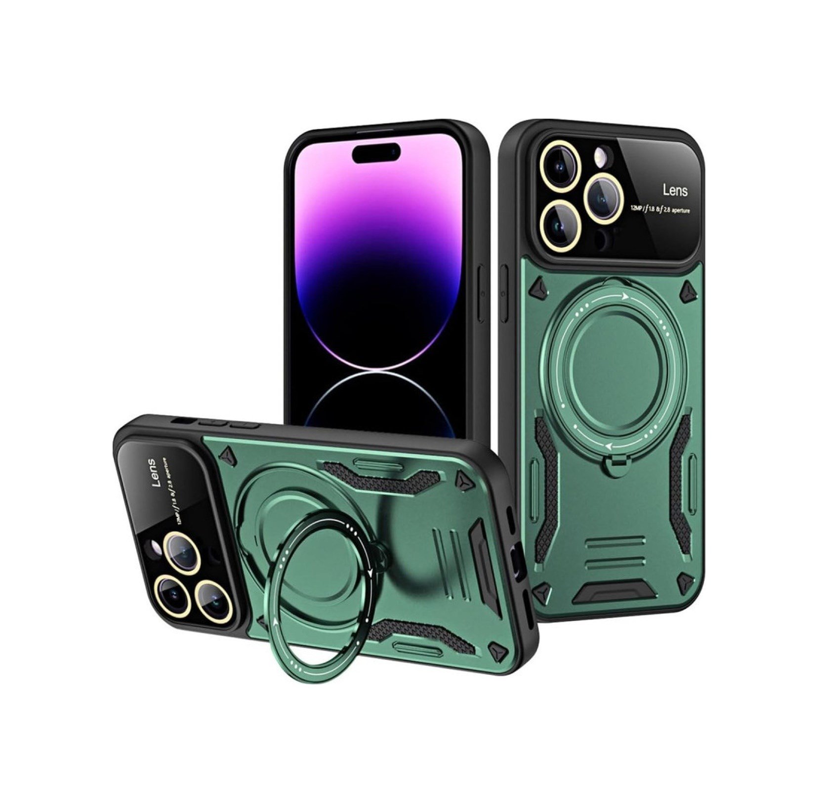 Apple iPhone Uyumlu  16 Pro Max Kılıf Joy Lens Standlı Kapak -  Koyu Yeşil Belirtilmemiş