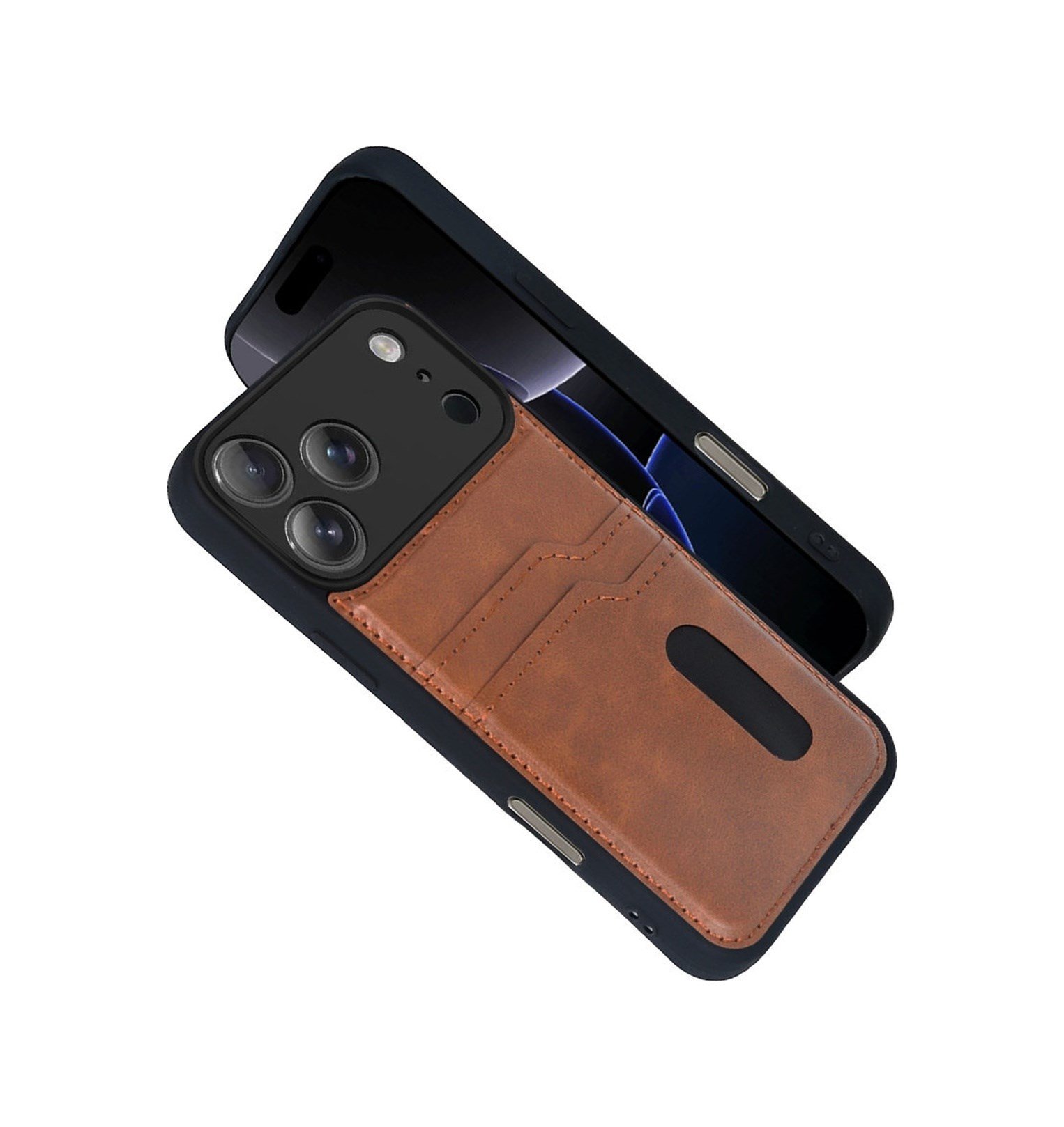 Apple iPhone Uyumlu 17 Pro Max Sara Kartvizitli Deri - Kılıf - Taba Belirtilmemiş