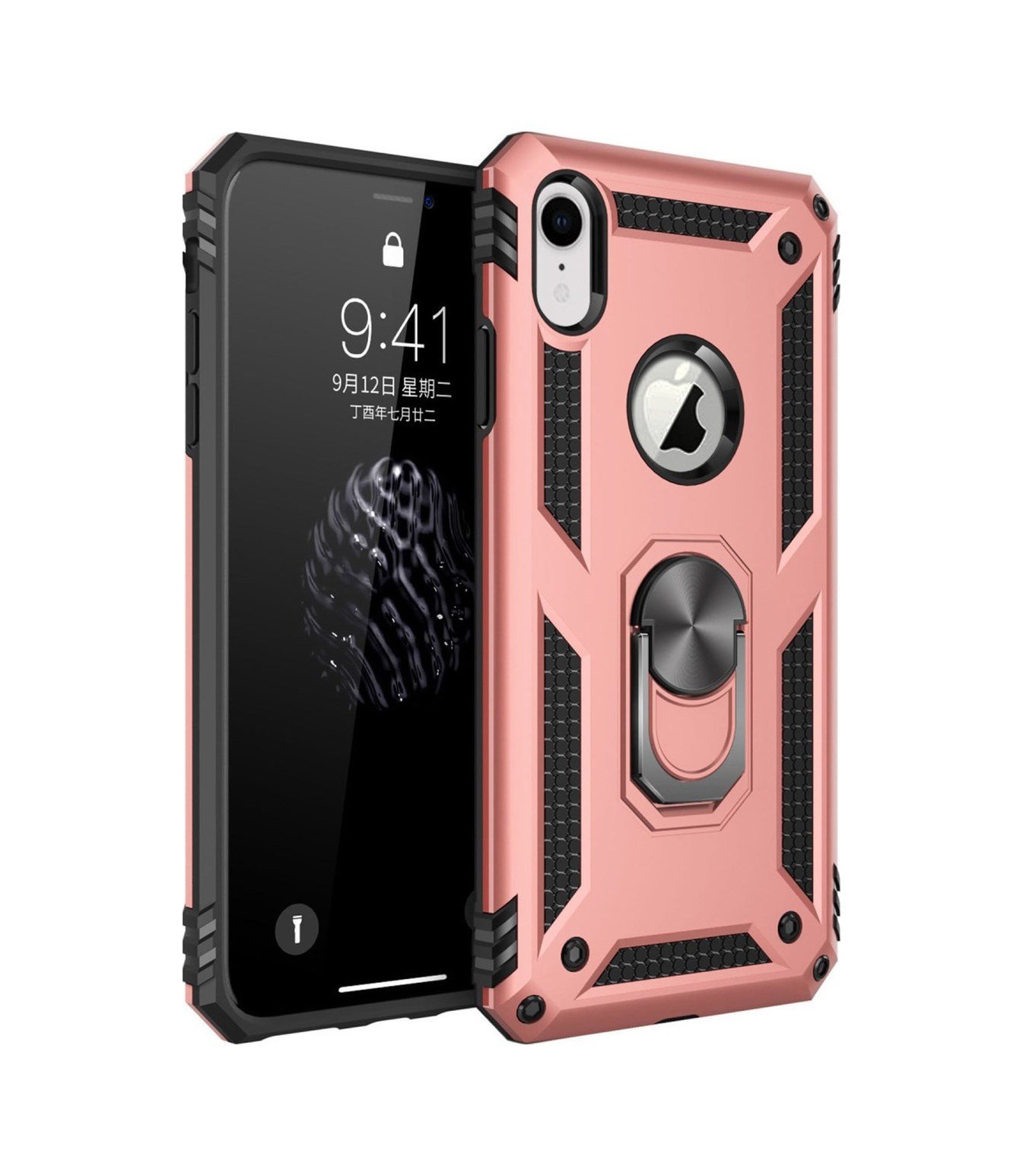 Apple iPhone Uyumlu   Xr Kılıf Sofya Yüzüklü Silikon Kapak - Rose Belirtilmemiş
