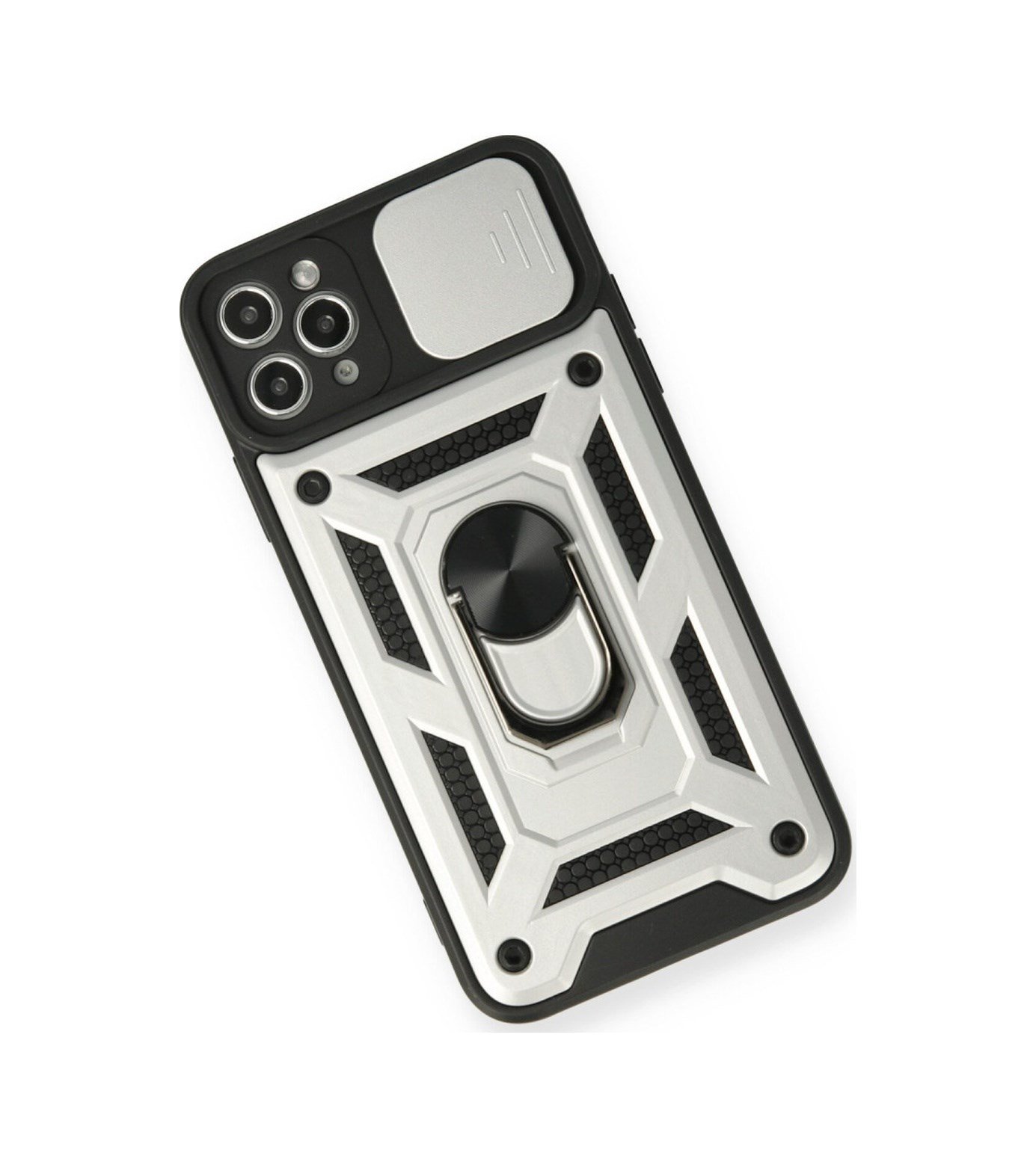 Apple Uyumlu   iPhone 11 Pro Kılıf Pars Lens Yüzüklü Silikon - Gümüş Belirtilmemiş