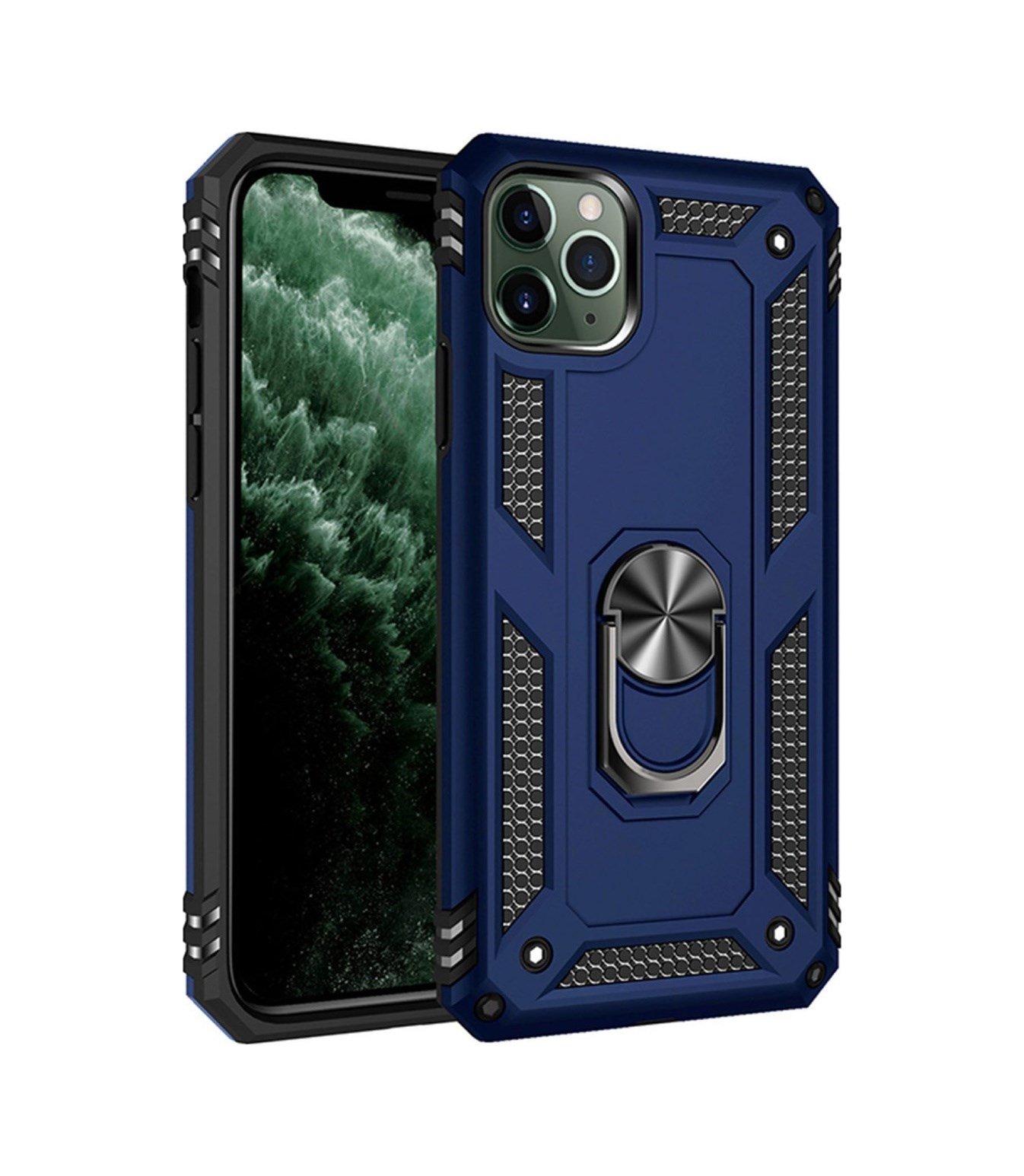 Apple Uyumlu   iPhone 11 Pro Max Kılıf Sofya Yüzüklü Silikon Kapak - Lacivert Belirtilmemiş