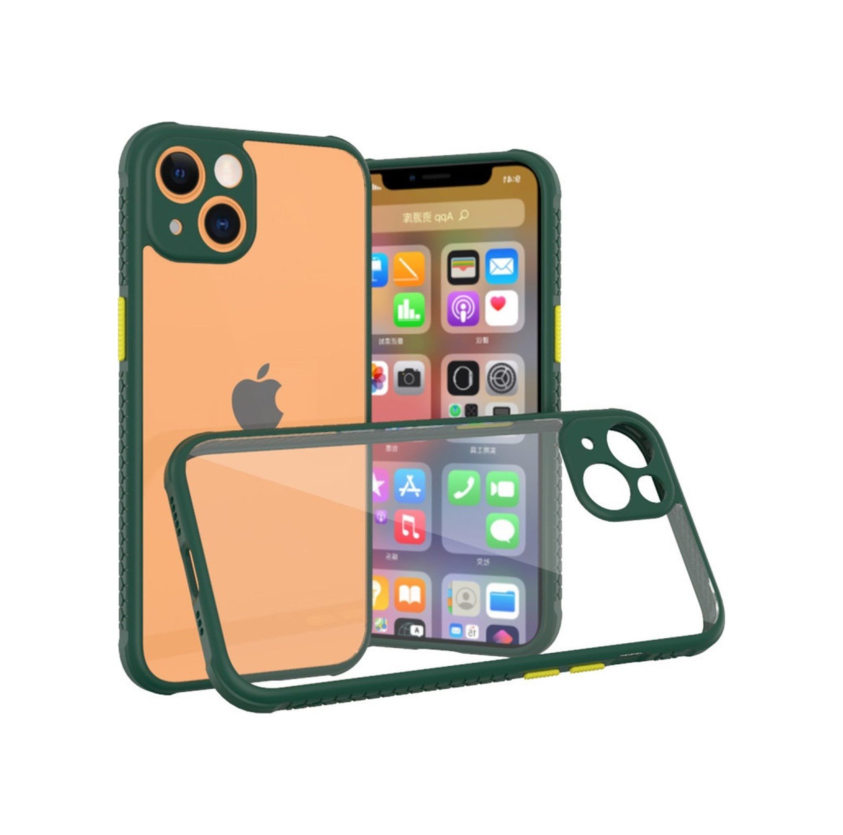 Apple Uyumlu   iPhone 13 Mini Kılıf Miami Şeffaf Silikon - Koyu Yeşil Belirtilmemiş