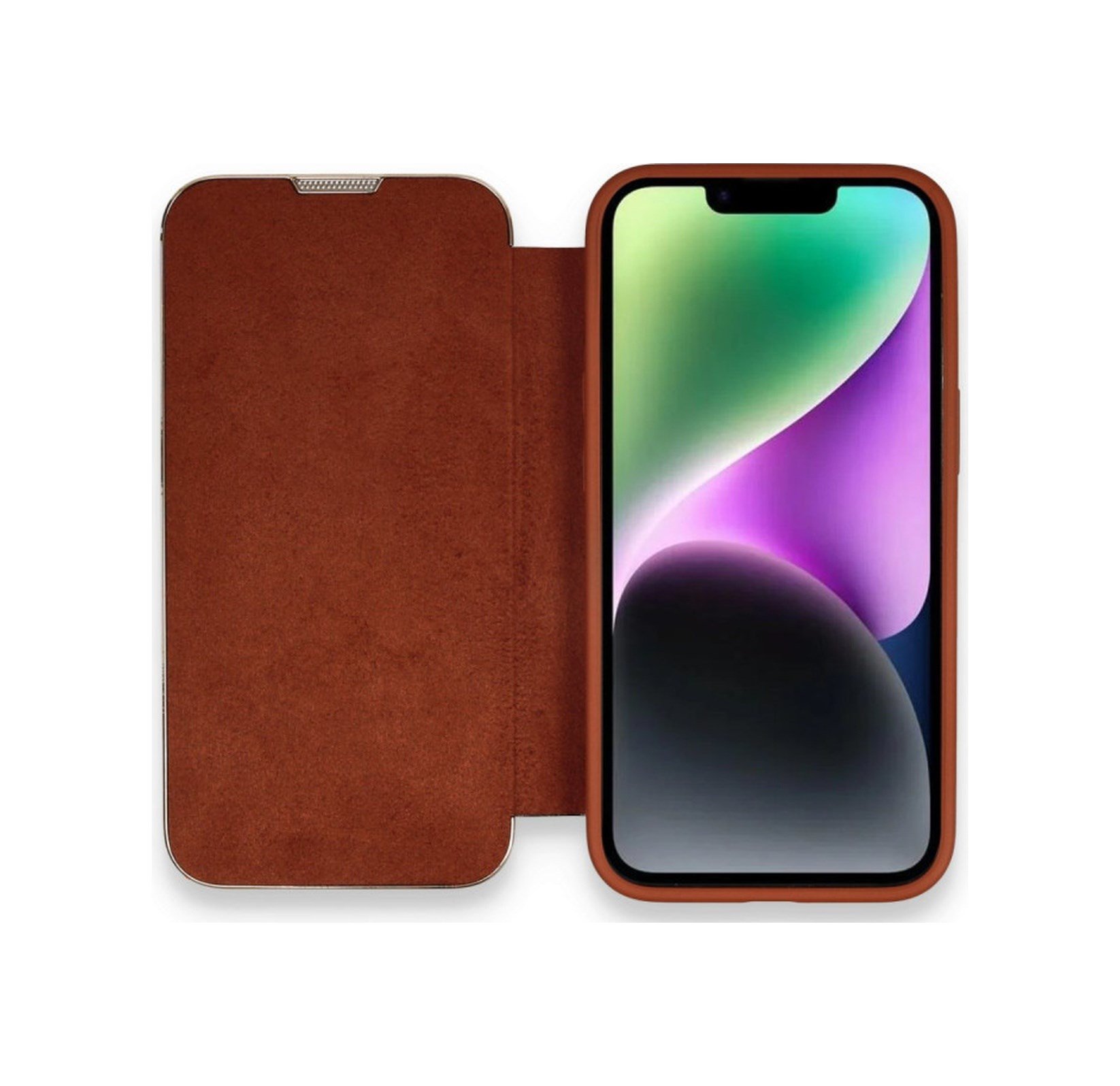 Apple Uyumlu   iPhone 14 Pro Max Kılıf Dolpin Kapaklı - Kahverengi Belirtilmemiş