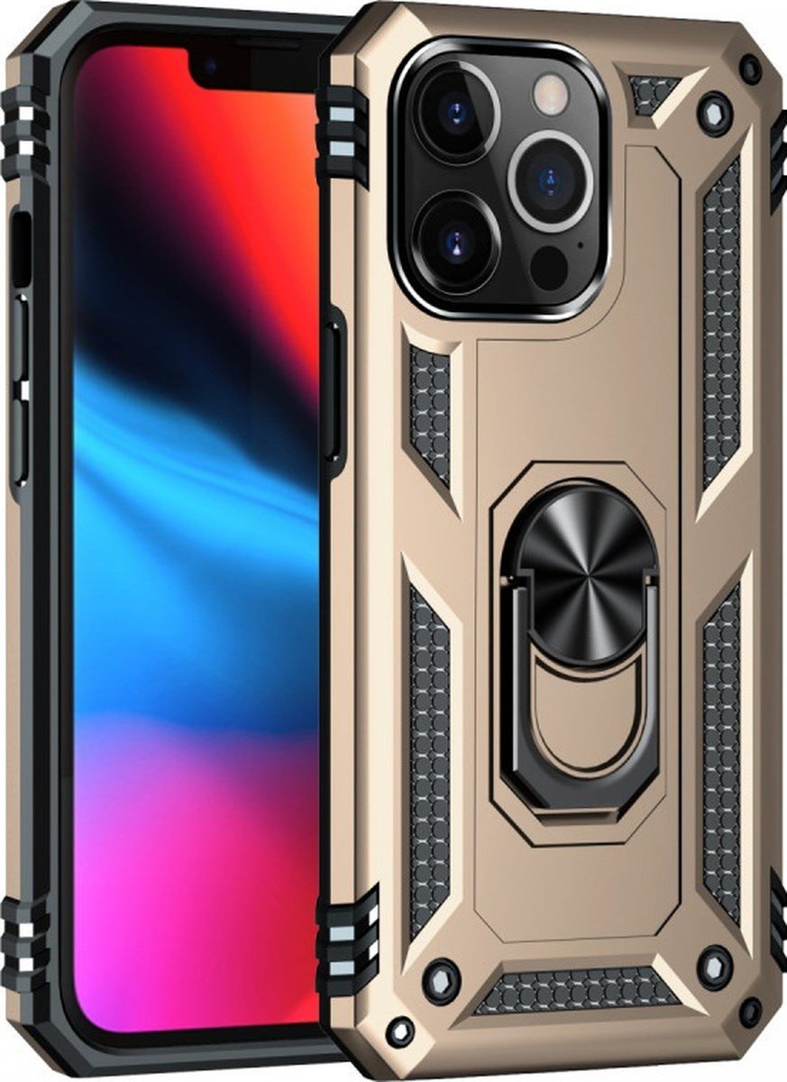 Apple Uyumlu   iPhone 14 Pro Max Kılıf Sofya Yüzüklü Silikon Kapak - Gold Belirtilmemiş