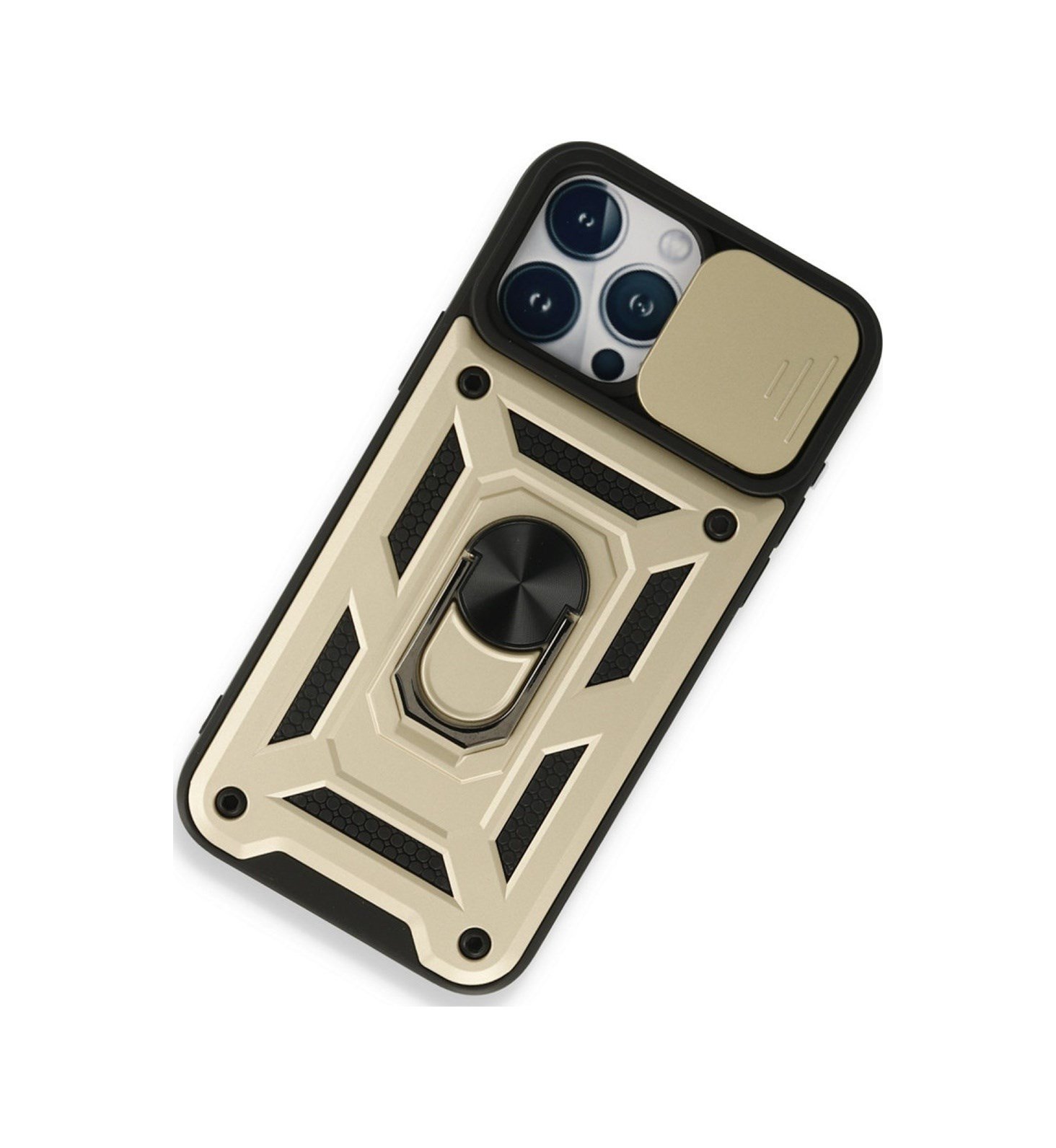 Apple Uyumlu   iPhone 15 Pro Kılıf Pars Lens Yüzüklü Silikon - Gold Belirtilmemiş