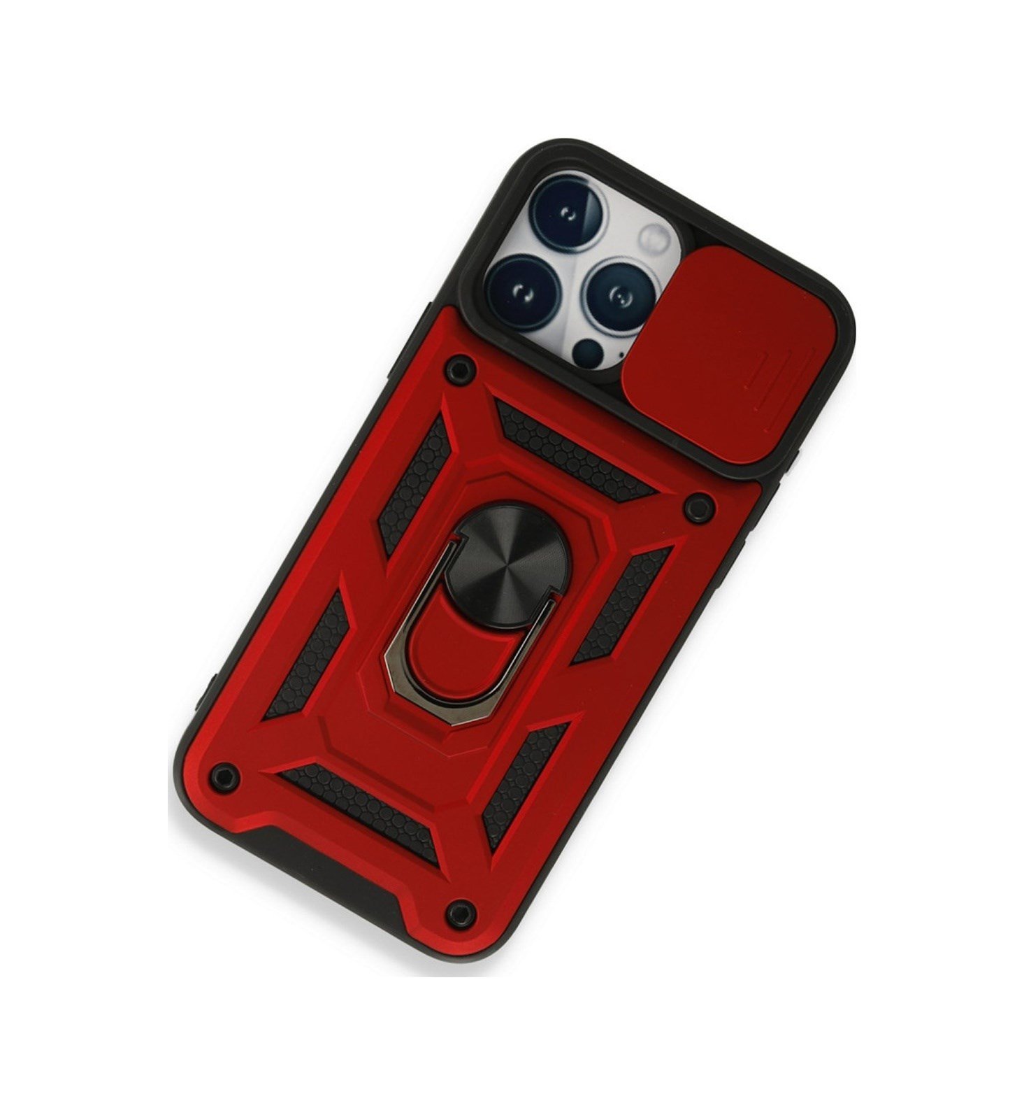 Apple Uyumlu   iPhone 15 Pro Max Kılıf Pars Lens Yüzüklü Silikon - Kırmızı Belirtilmemiş