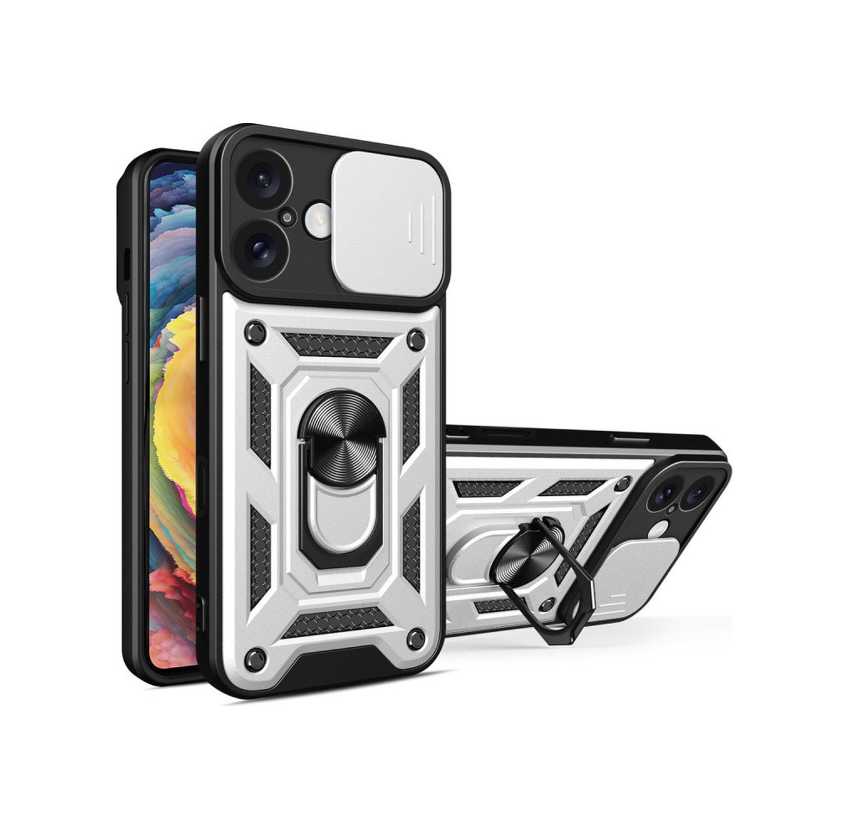 Apple Uyumlu   iPhone 16 Kılıf Pars Lens Yüzüklü Silikon - Gümüş Belirtilmemiş