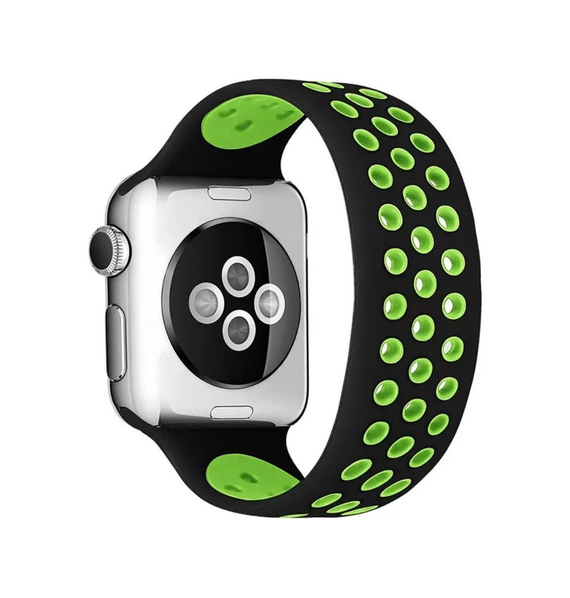Apple Watch 38mm Uyumlu Ayarlı Delikli Silikon Kordon - Siyah-yeşil -