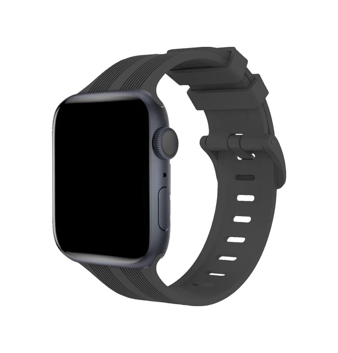 Apple Watch 38mm Uyumlu Kr408 Çizgili Silikon Kordon - Koyu Gri -