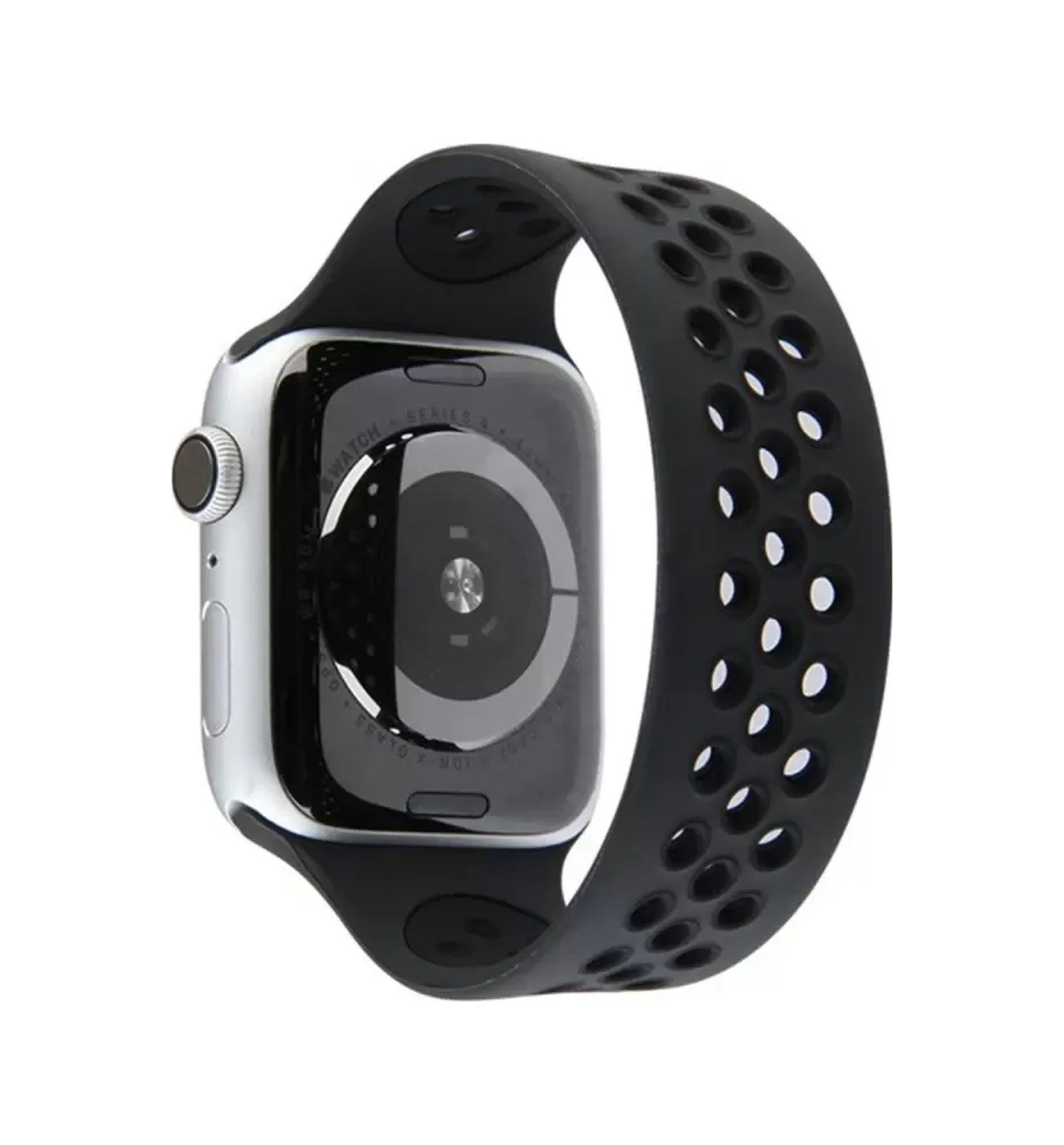 Apple Watch 42mm Uyumlu Ayarlı Delikli Silikon Kordon - Siyah-siyah -