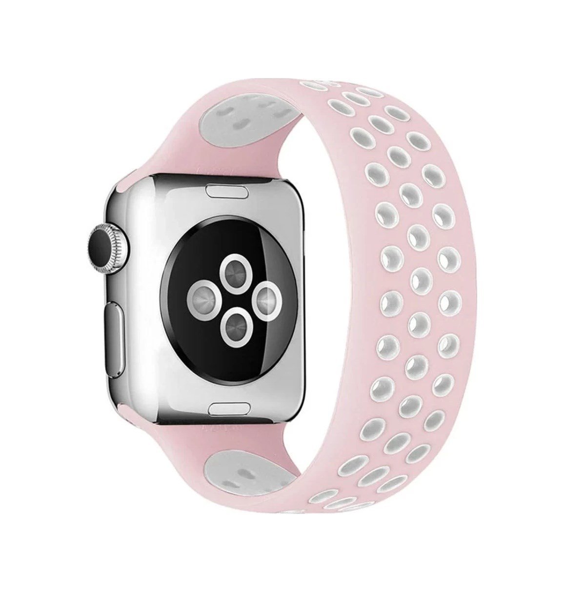 Apple Watch 42mm Uyumlu Ayarlı Delikli Silikon Kordon - Pembe-beyaz Diğer