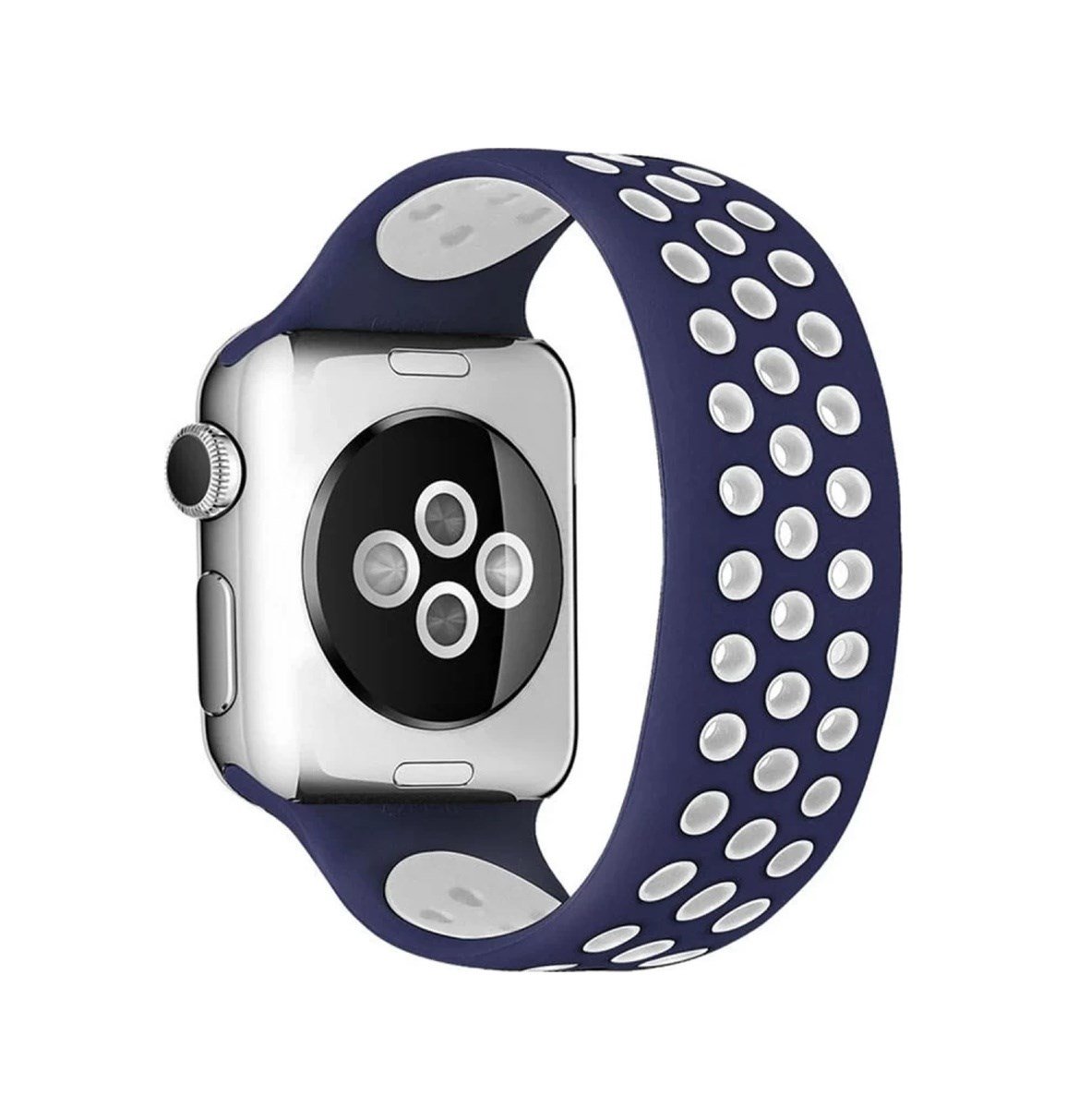 Apple Watch 42mm Uyumlu Ayarlı Delikli Silikon Kordon - Lacivert-beyaz Diğer