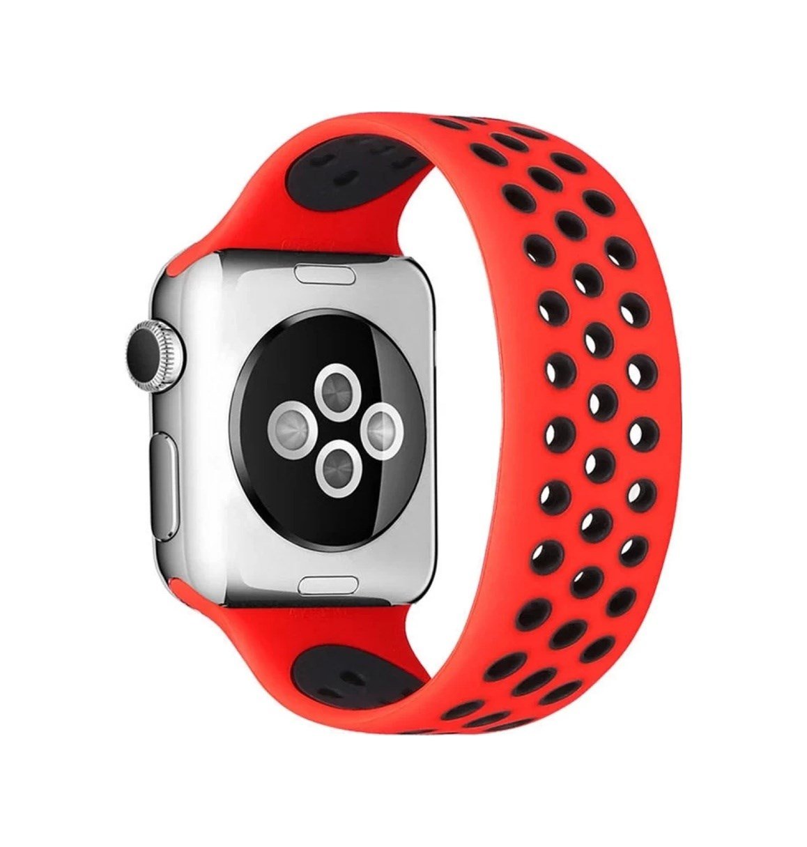Apple Watch 42mm Uyumlu Ayarlı Delikli Silikon Kordon - Kırmızı-siyah Diğer