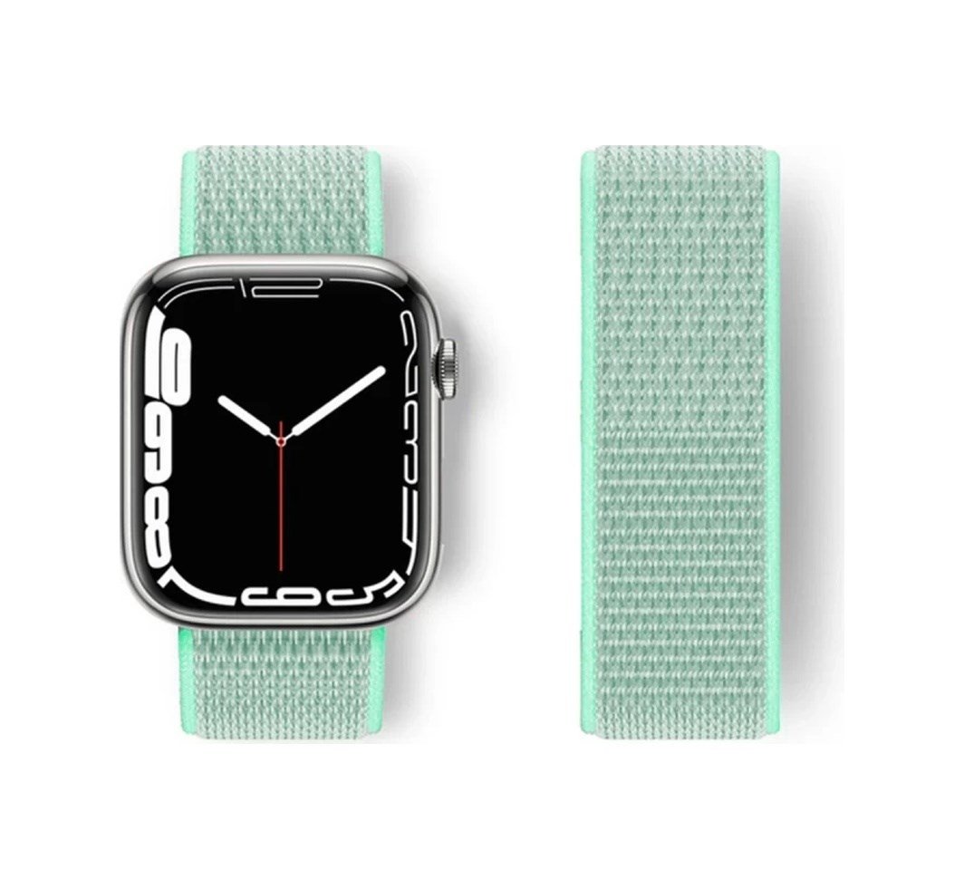 Apple Watch 42mm Uyumlu Hasırlı Cırtcırtlı Kordon - Turkuaz -
