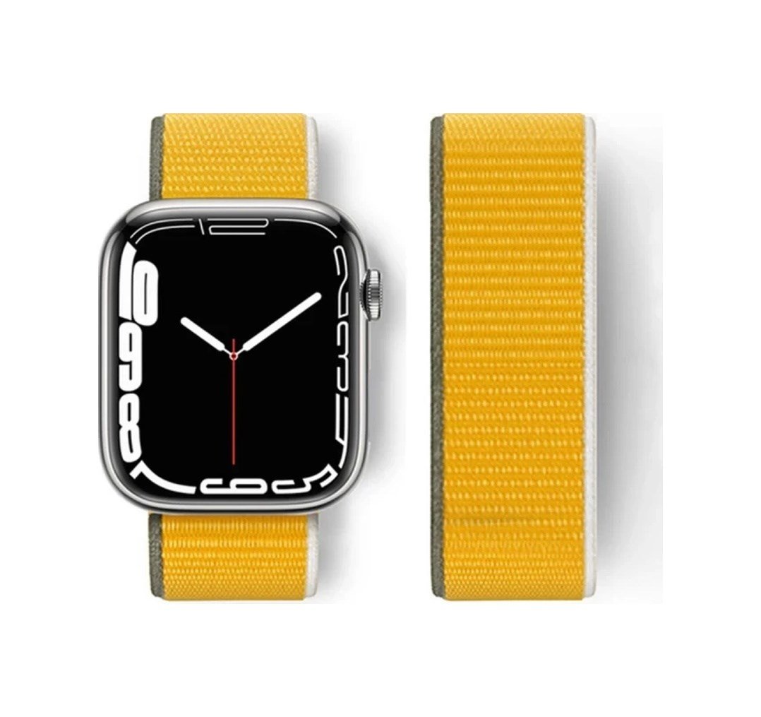 Apple Watch 42mm Uyumlu Hasırlı Cırtcırtlı Kordon - Sarı -