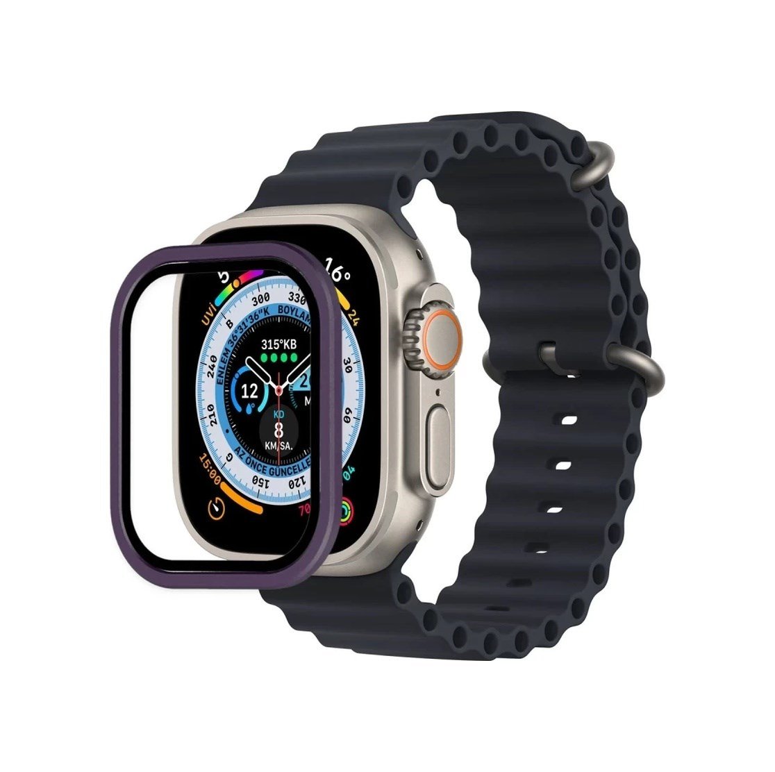 Apple Watch Ultra 49mm Uyumlu Alüminyum Kasa Cam Ekran Koruyucu - Mor Diğer