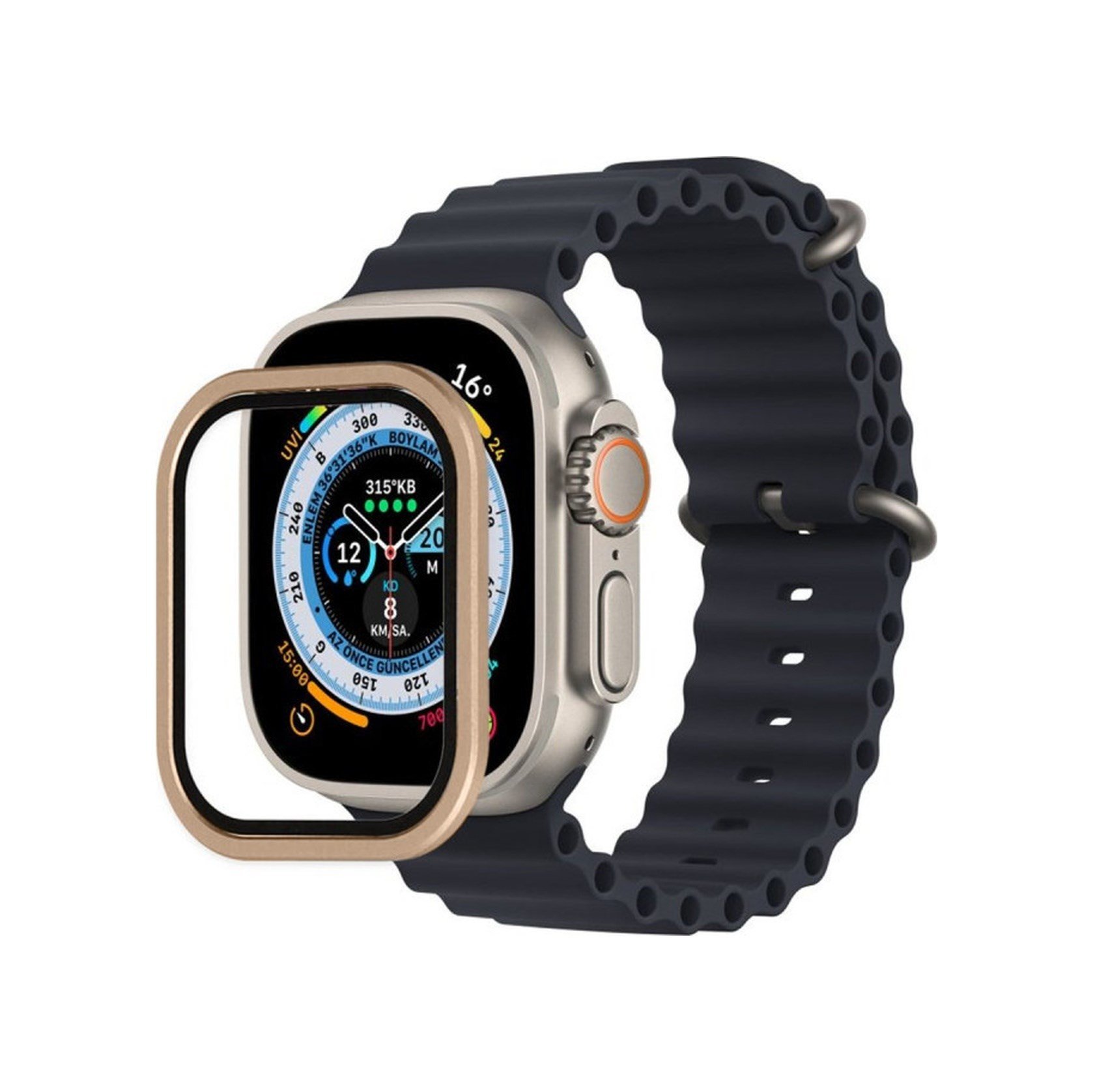 Apple Watch Ultra 49mm Uyumlu Alüminyum Kasa Cam Ekran Koruyucu - Yıldız Işığı -