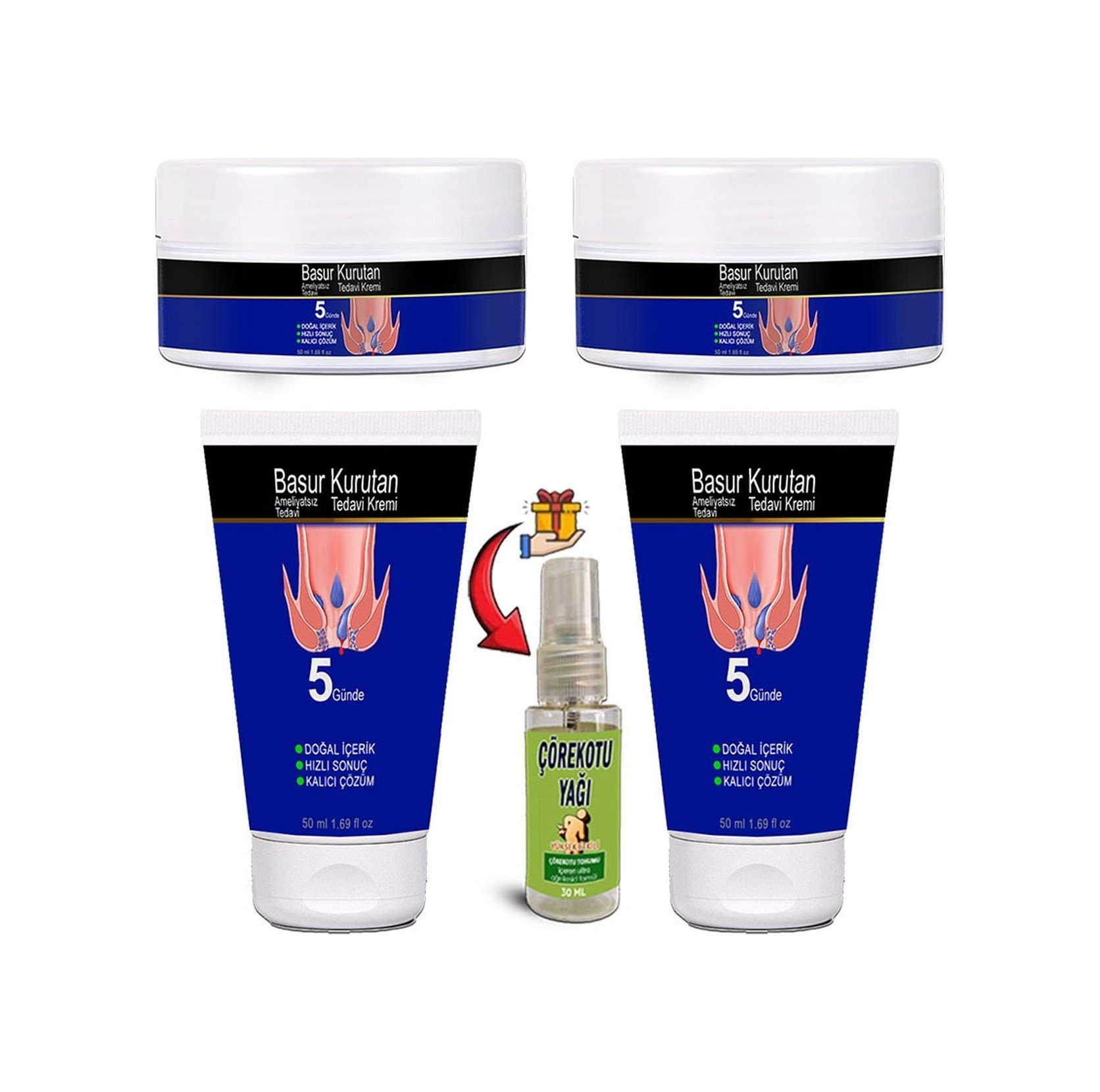 Basurkurutan Kremi 2 Adet Aslanpençesi Kestane Hellebore Ekstraktlar 50 Ml Set + Çörekotu Yağı