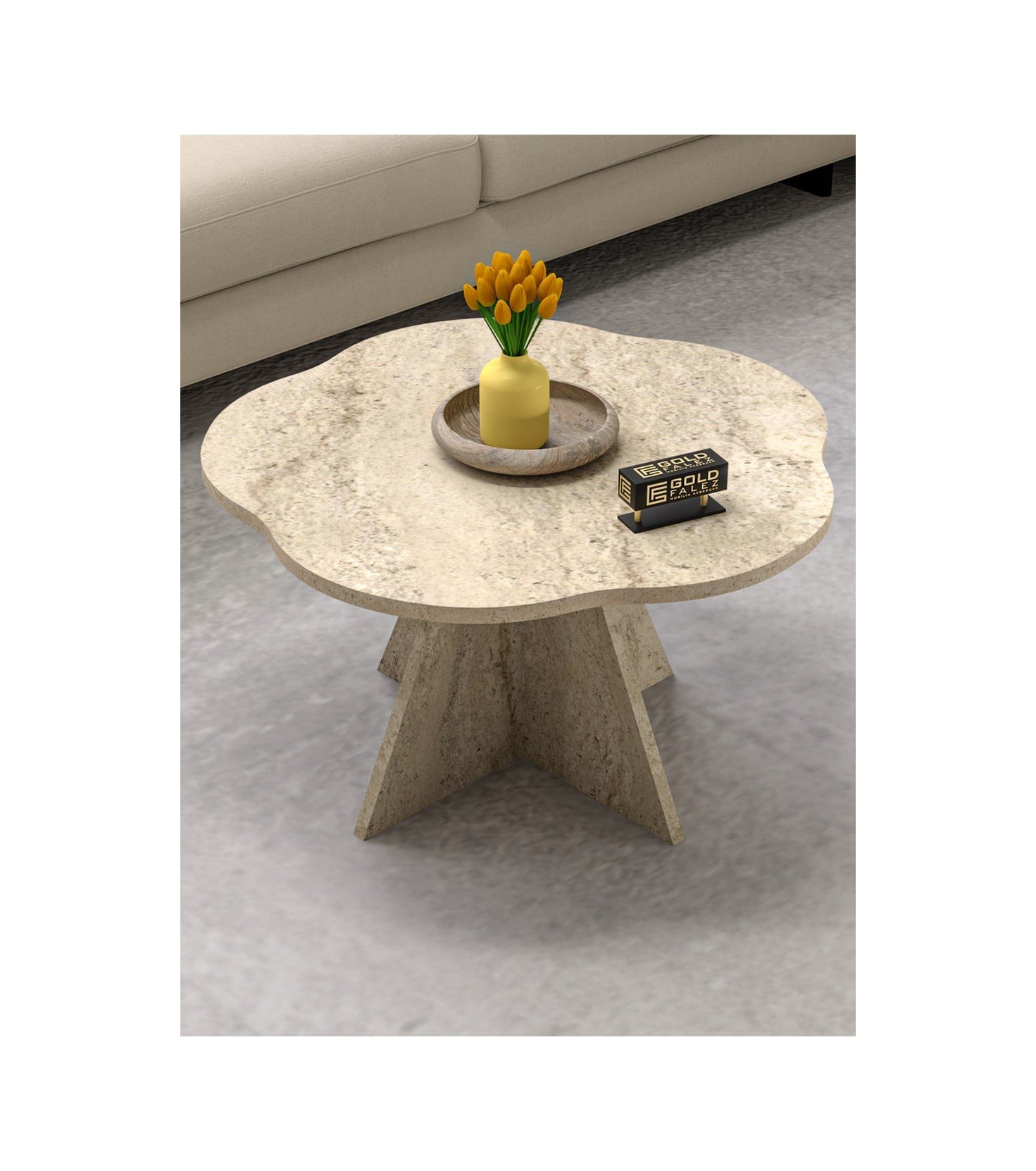 Çiçek Orta Sehpa Bej 70 Cm Çok Renkli