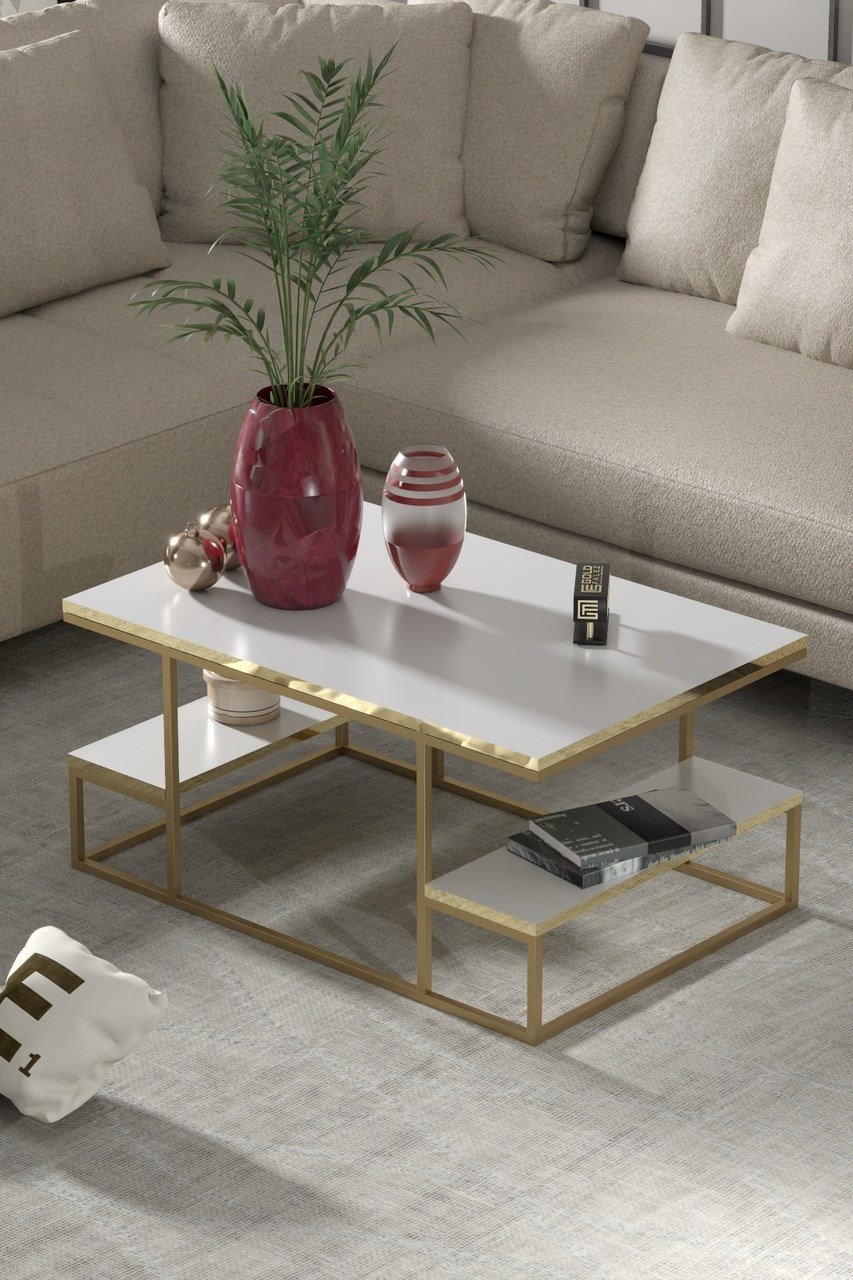 Delux Orta Sehpa Gold Beyaz 90x60 Cm Çok Renkli