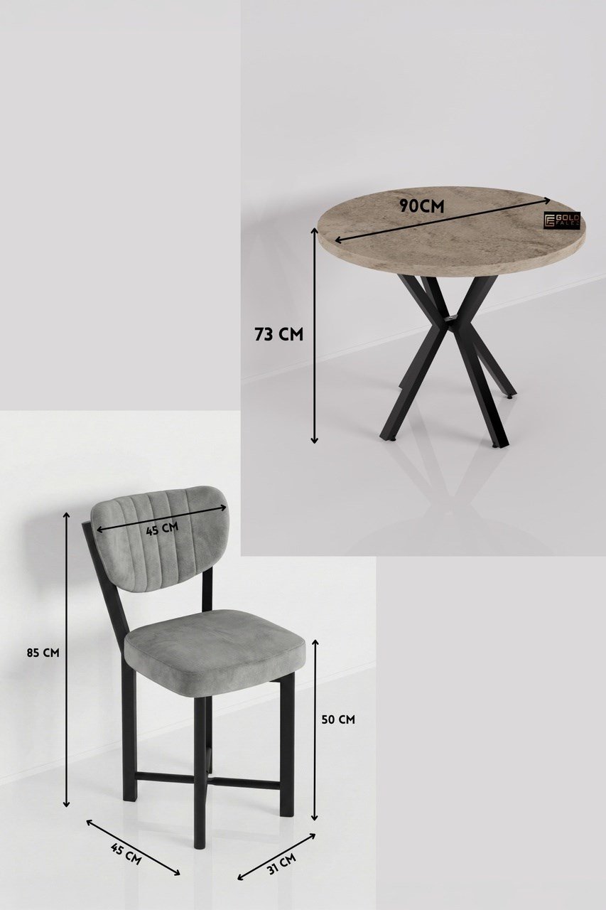 Elma Masa Seti Ekru Gri 90 Cm Çok Renkli