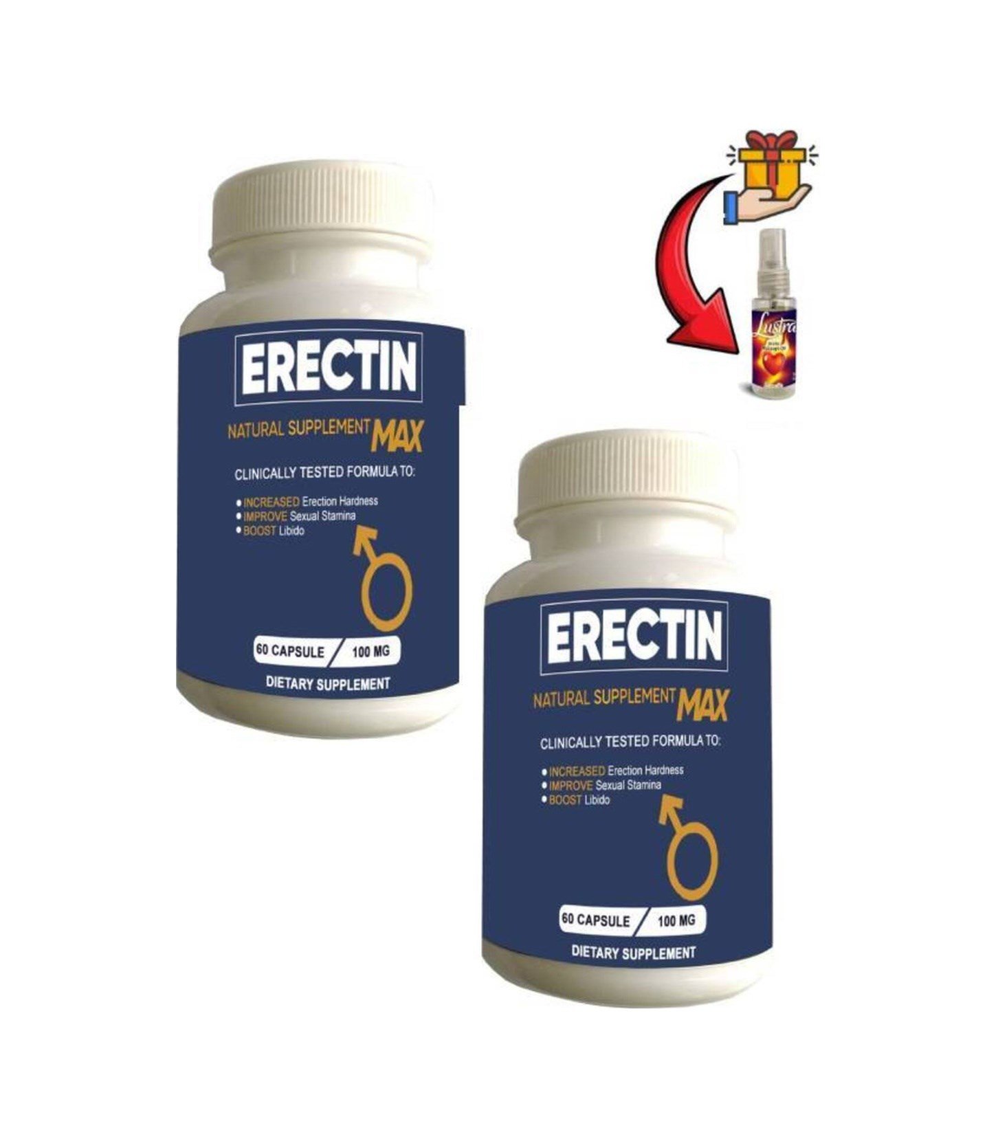 Erectin Max Erkeklere Özel Geliştirme 60'lı Destekleyici X 2 Adet+lustra Masaj Yağı İle 30 Ml