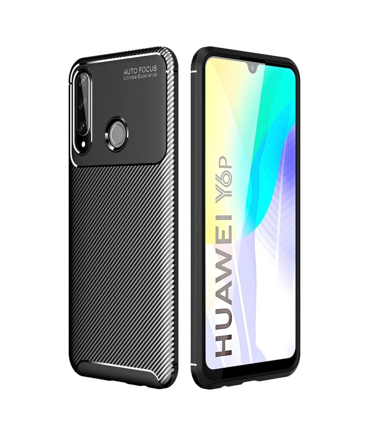 Huawei Y6p Uyumlu Kılıf Auto Focus Karbon Kapak - Siyah Belirtilmemiş