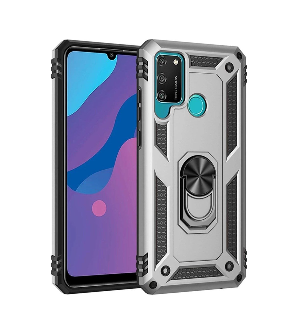 Huawei Y6p Uyumlu Kılıf Sofya Yüzüklü Silikon Kapak - Gümüş Belirtilmemiş