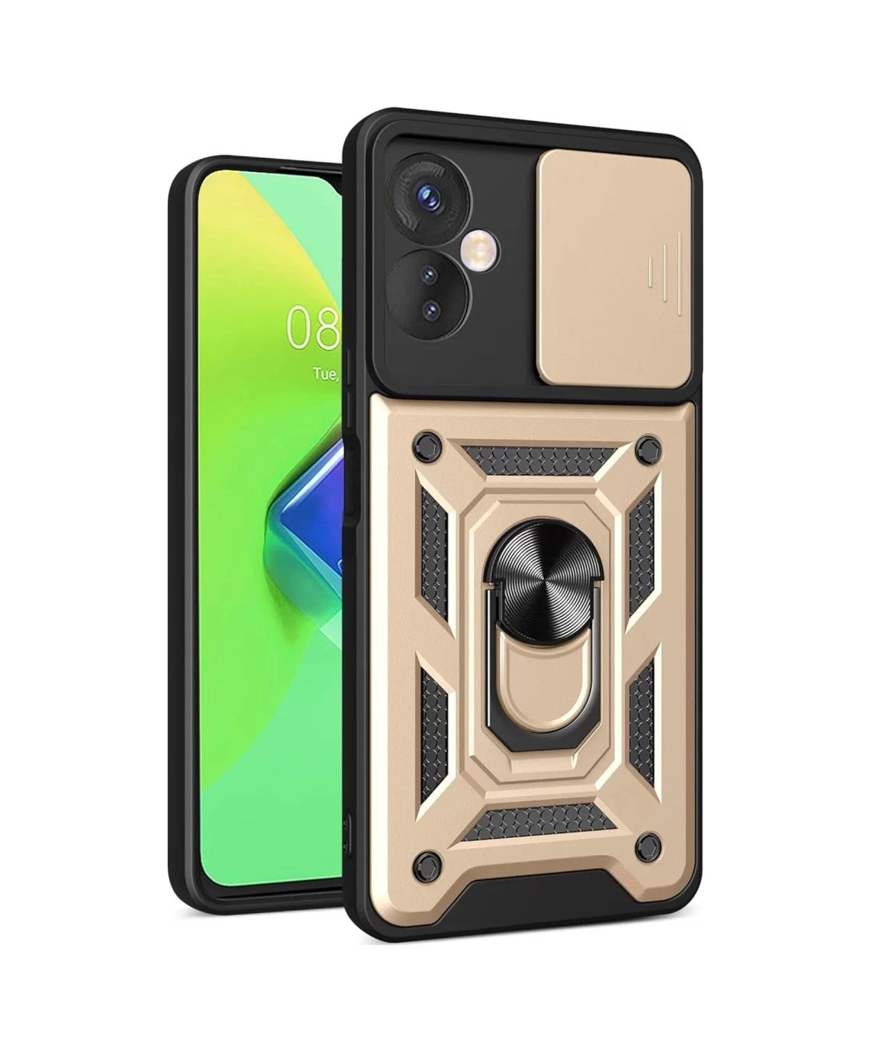 İnfinix Hot 30 4g Uyumlu Kılıf Pars Lens Yüzüklü Silikon - Gold Belirtilmemiş