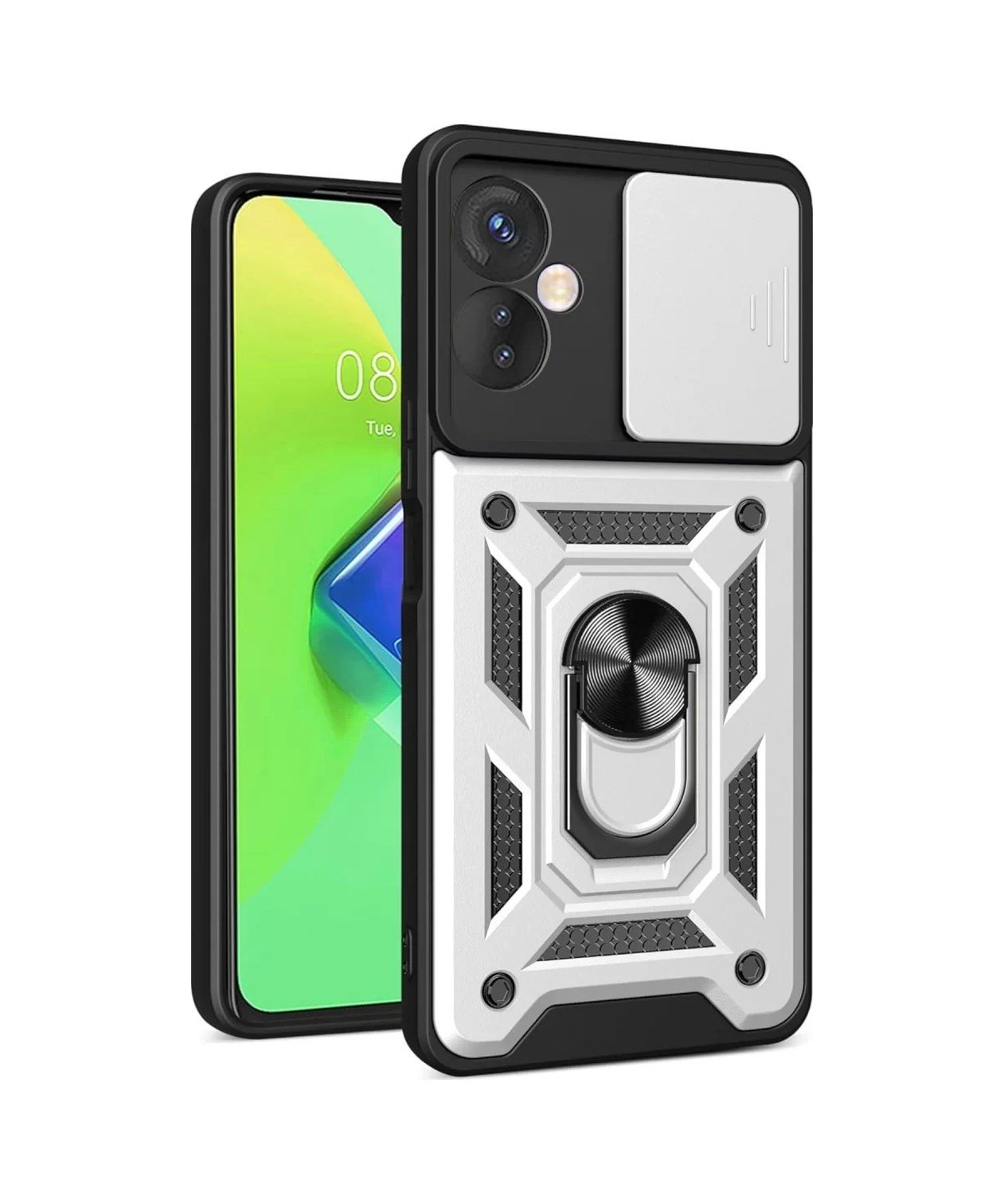 İnfinix Hot 30 4g Uyumlu Kılıf Pars Lens Yüzüklü Silikon - Gümüş Belirtilmemiş