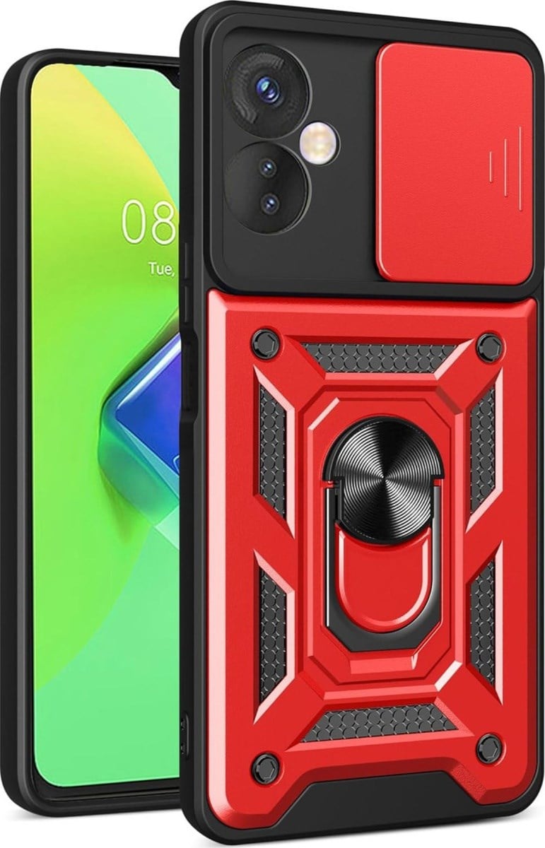İnfinix Hot 30 4g Uyumlu Kılıf Pars Lens Yüzüklü Silikon - Kırmızı Belirtilmemiş
