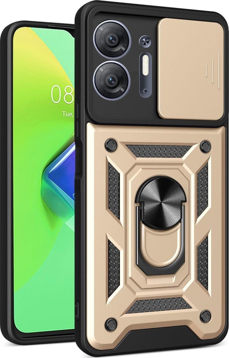 İnfinix Hot 30 5g Uyumlu Kılıf Pars Lens Yüzüklü Silikon - Gold Belirtilmemiş