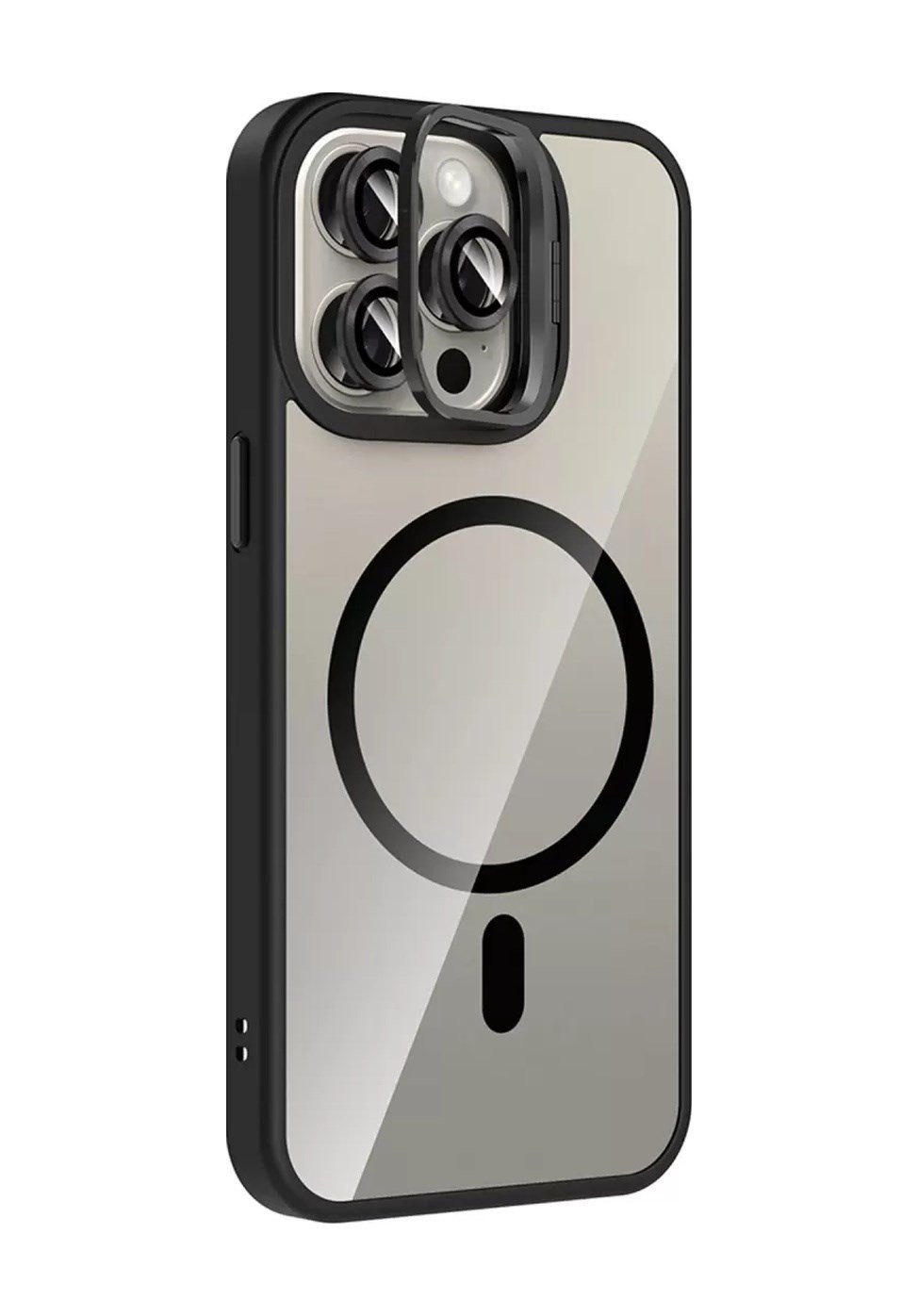Joko Apple Uyumlu iPhone 15 Pro Max Uyumlu Remim Lensli Magsafe Standlı Kapak - Siyah Belirtilmemiş