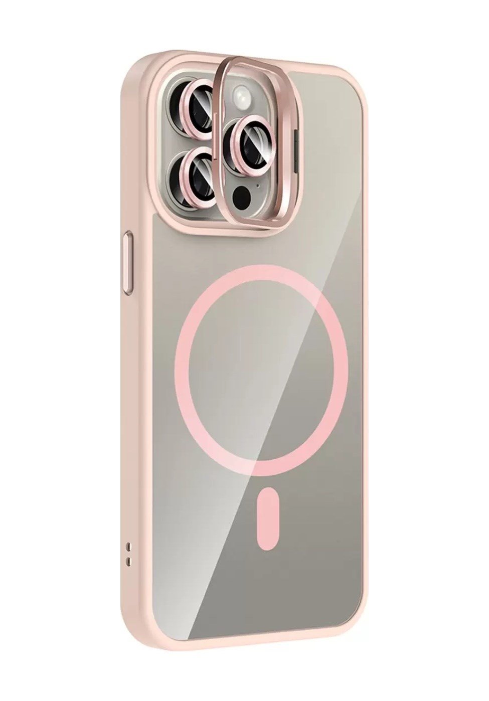 Joko Apple Uyumlu iPhone 15 Pro Max Uyumlu Remim Lensli Magsafe Standlı Kapak - Pembe Belirtilmemiş