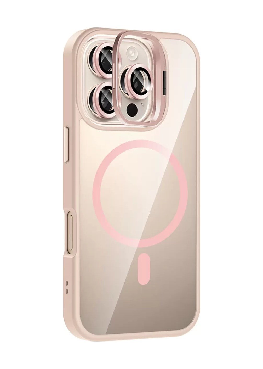 Joko Apple Uyumlu iPhone 16 Pro Max Uyumlu Remim Lensli Magsafe Standlı Kapak - Pembe Belirtilmemiş