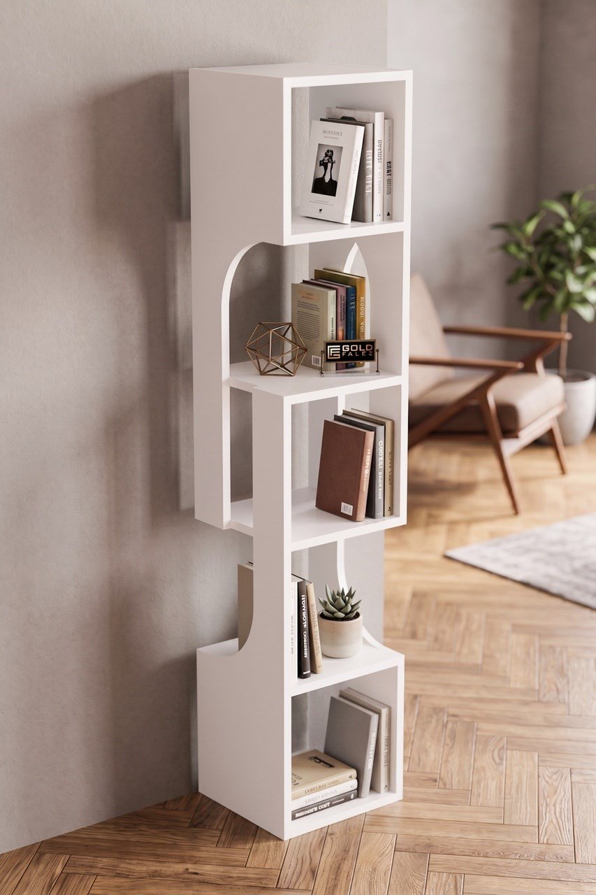 Kitaplık Ahşap Dekoratif Raf 5 Katlı Modern Çok Amaçlı Kitaplık Salon Ofis Kitaplığı 7067 Beyaz Çok Renkli