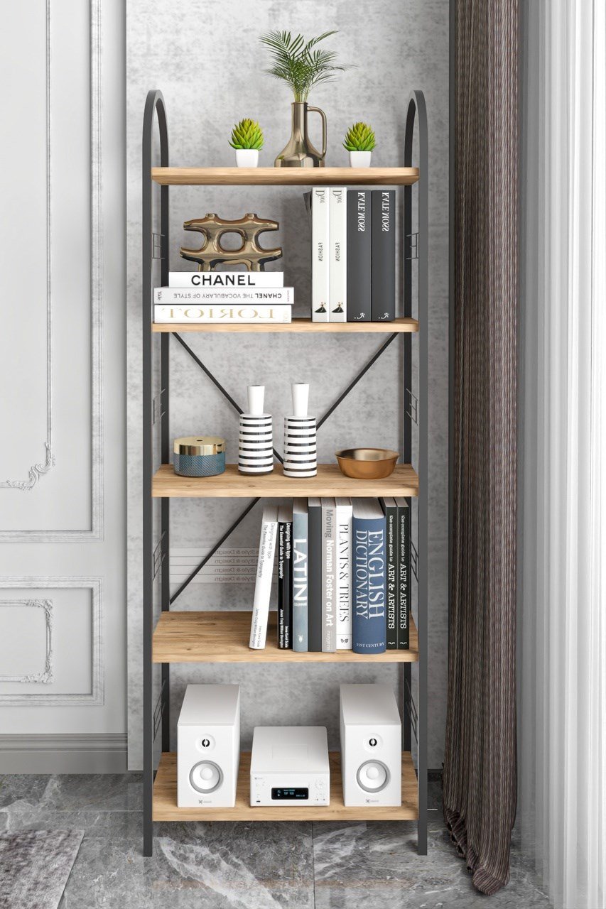 Metal Kitaplık Atlantik Çam 180 Cm Çok Renkli