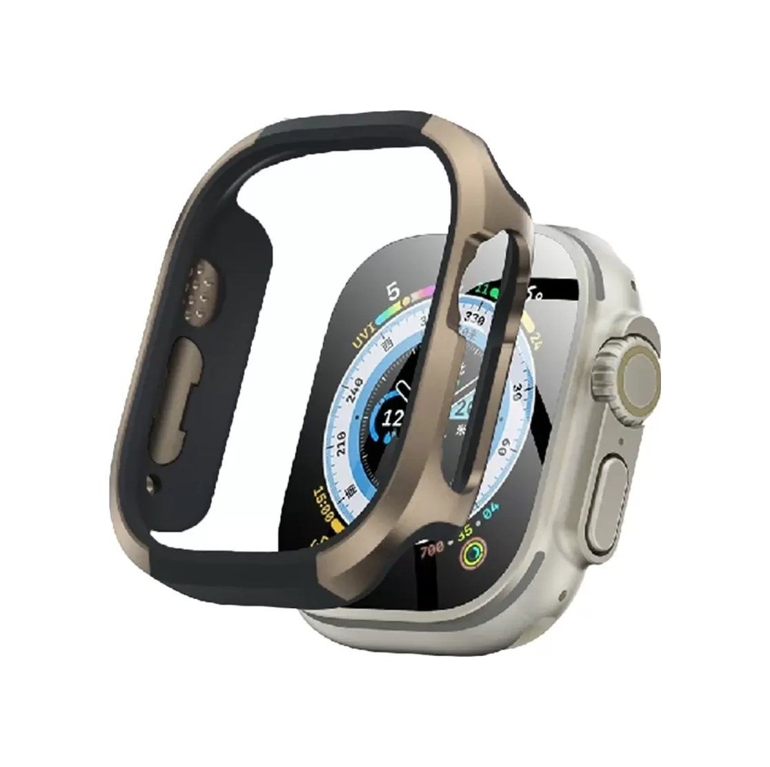 Movenchy Apple Watch Ultra 49mm Uyumlu Mo-wt3 Alüminyum Camlı Kasa Ekran Koruyucu - Gold -
