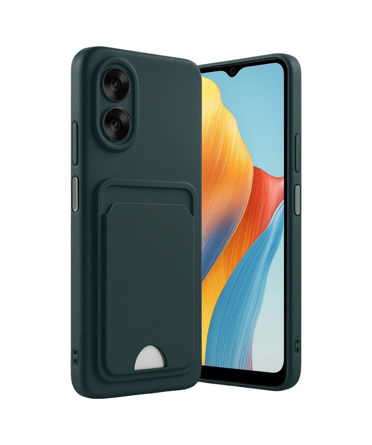 Oppo A38 Uyumlu Kılıf Kelvin Kartvizitli Silikon - Koyu Yeşil Belirtilmemiş